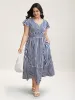 Nautical Stripes Stretchy Waist Tiered Midi Dress sold by Bloomchic