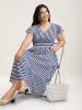 Nautical Stripes Stretchy Waist Tiered Midi Dress sold by Bloomchic