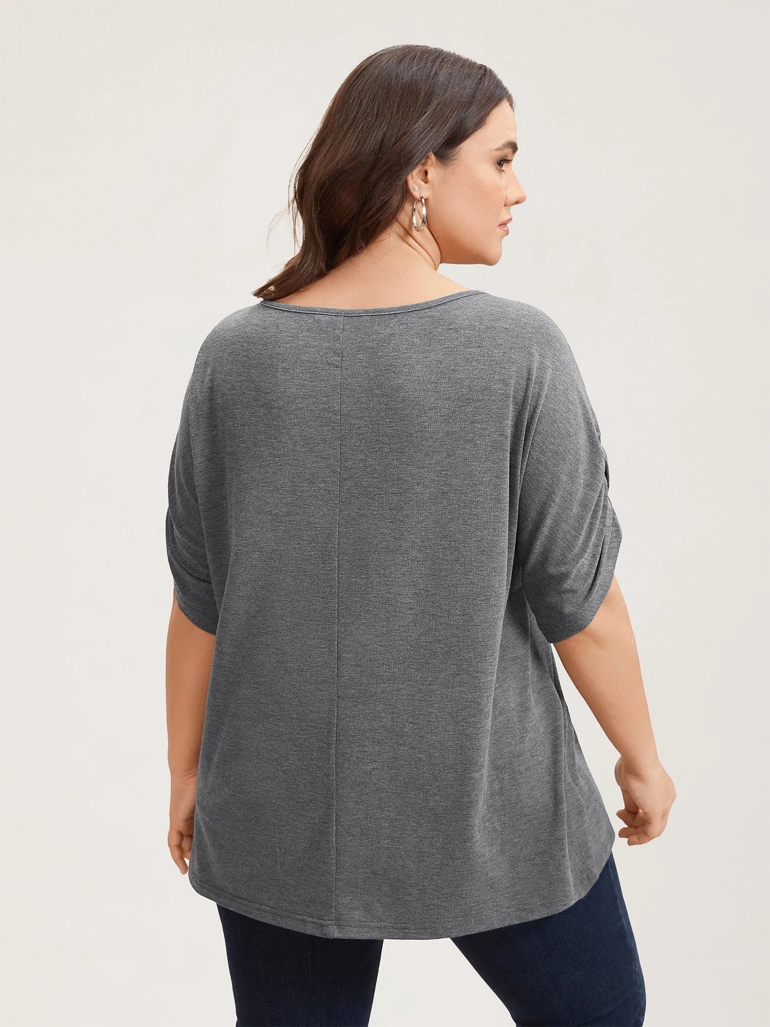 Stretchy Solid Color Gathered Sleeve T-Shirt sold by Bloomchic product image thumbnail 2