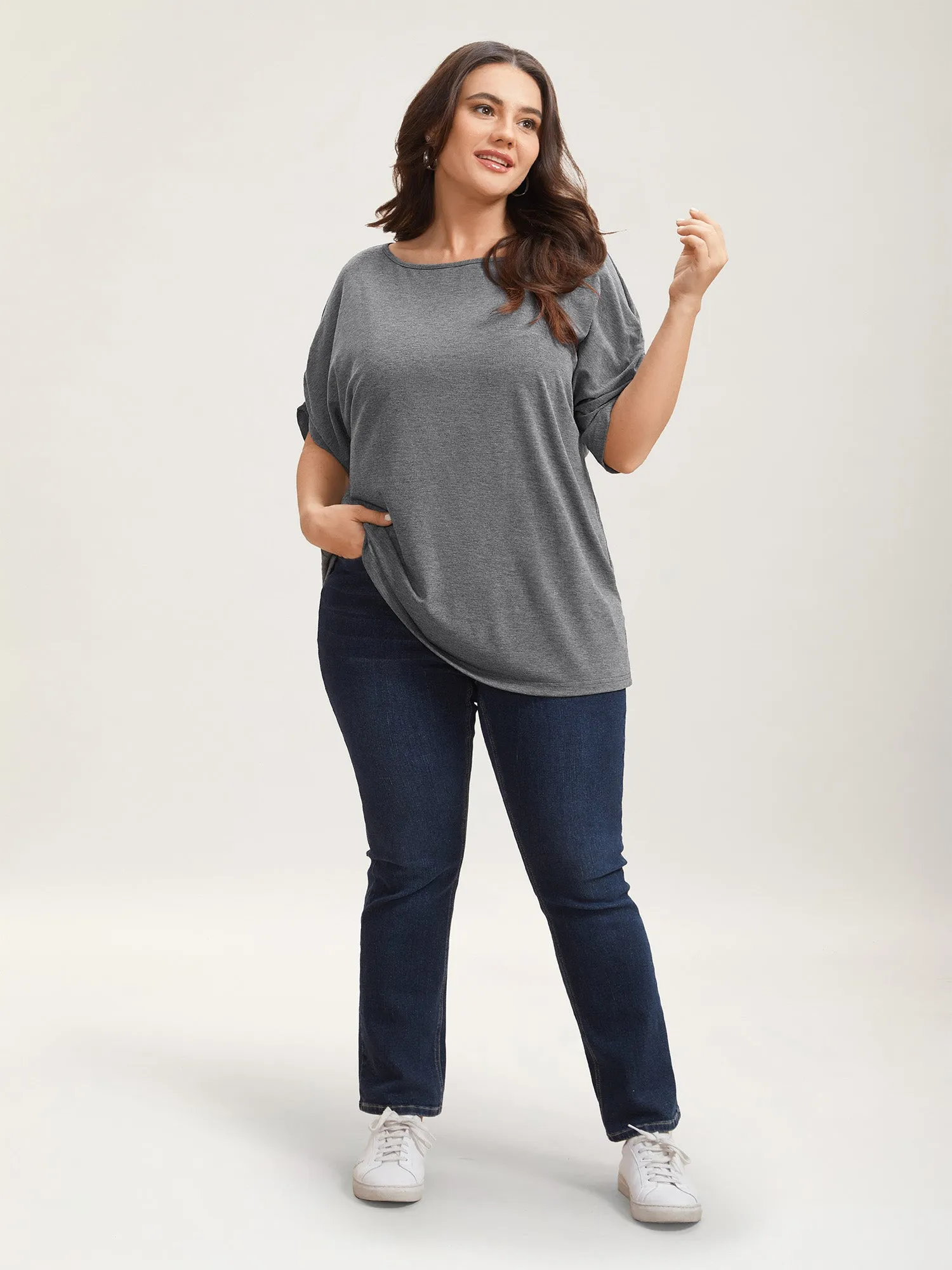 Stretchy Solid Color Gathered Sleeve T-Shirt sold by Bloomchic product image thumbnail 4