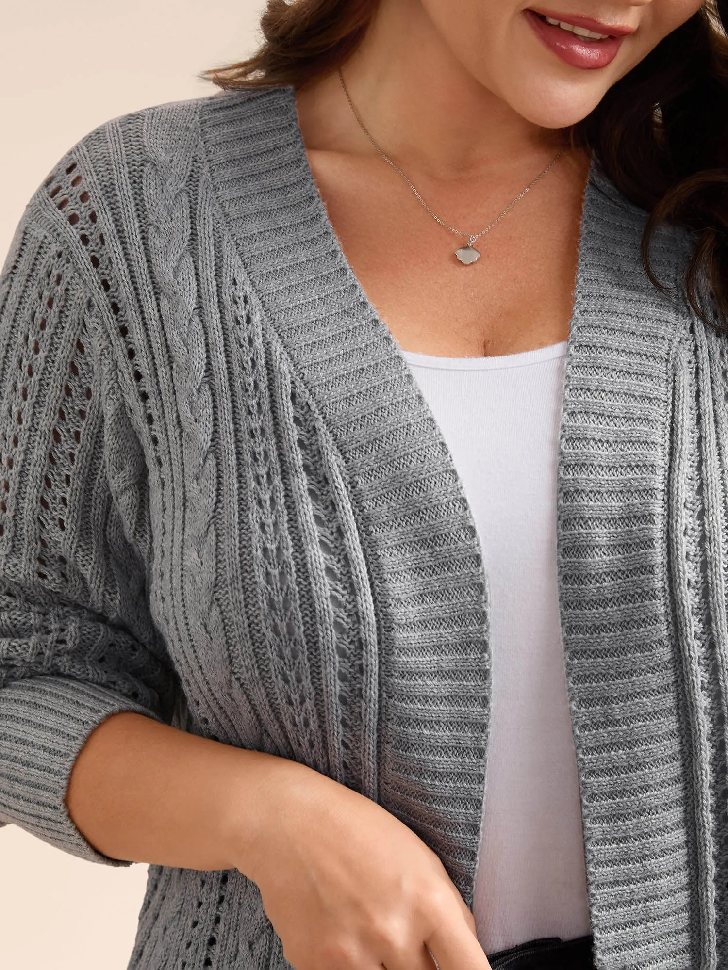 Cut-Out Curvy Ribbed Hem Cardigan sold by Bloomchic product image thumbnail 4