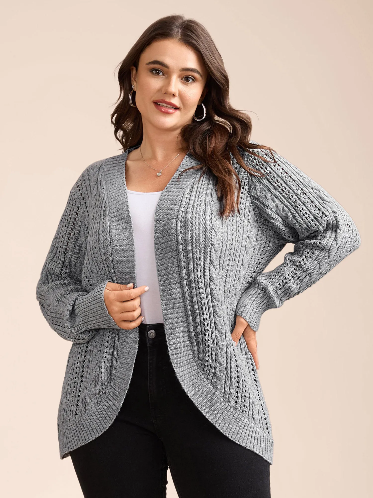 Cut-Out Curvy Ribbed Hem Cardigan sold by Bloomchic