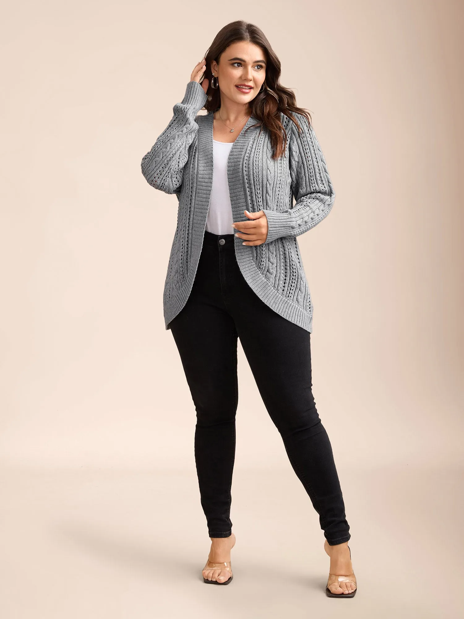 Cut-Out Curvy Ribbed Hem Cardigan sold by Bloomchic product image thumbnail 3