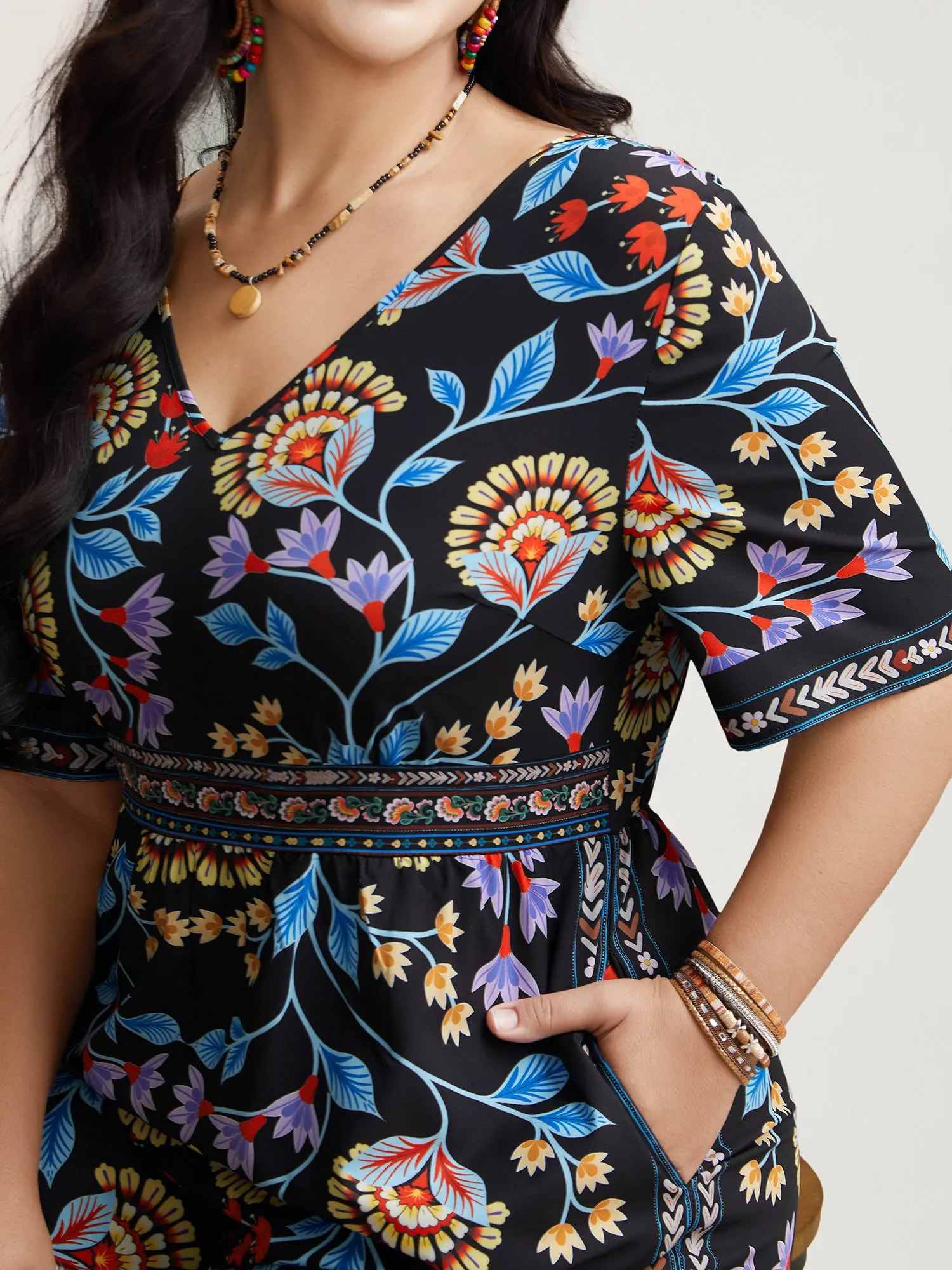 Deep V-Neck Tropical Print Jumpsuit sold by Bloomchic product image thumbnail 2