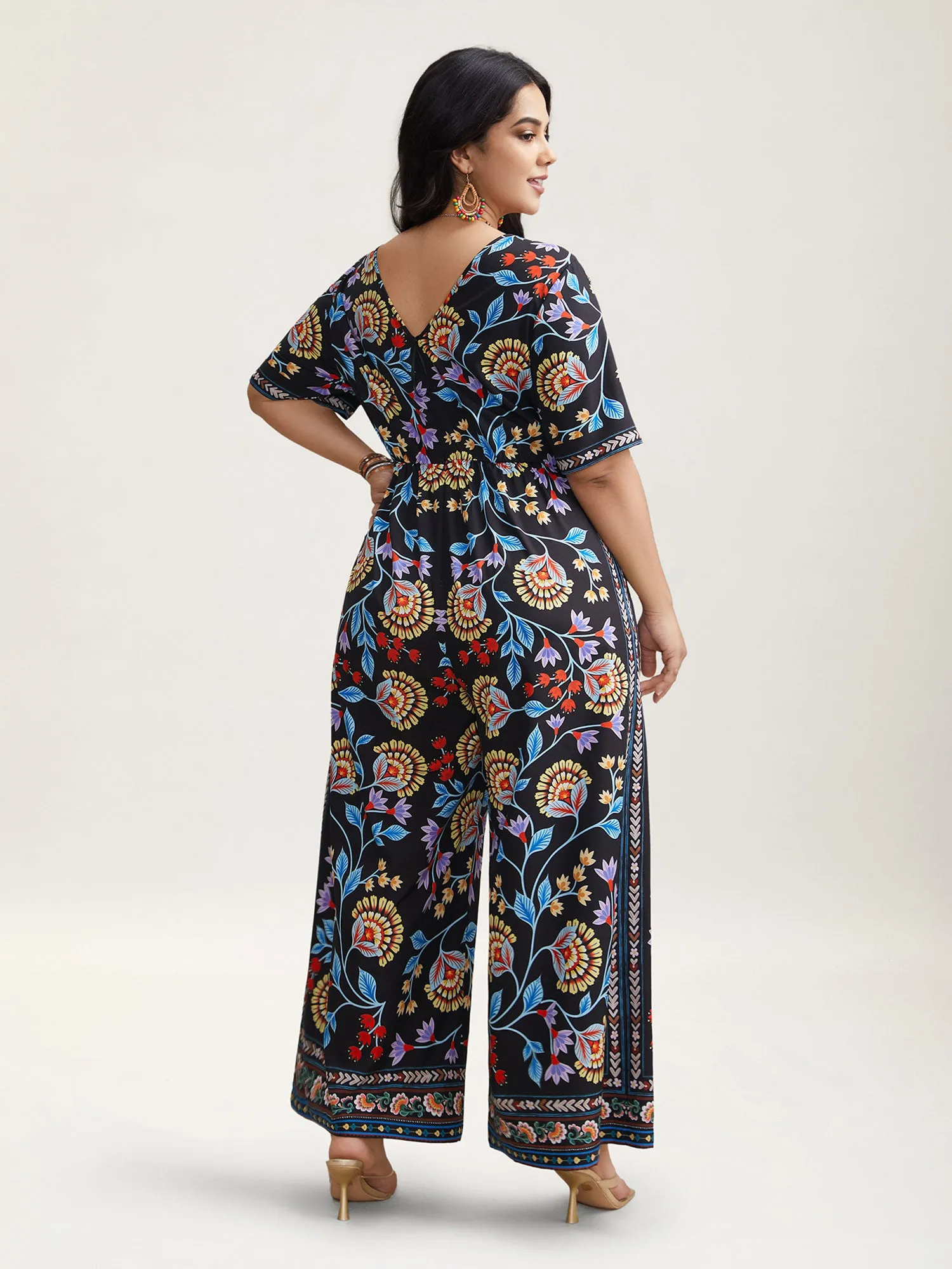 Deep V-Neck Tropical Print Jumpsuit sold by Bloomchic product image thumbnail 4