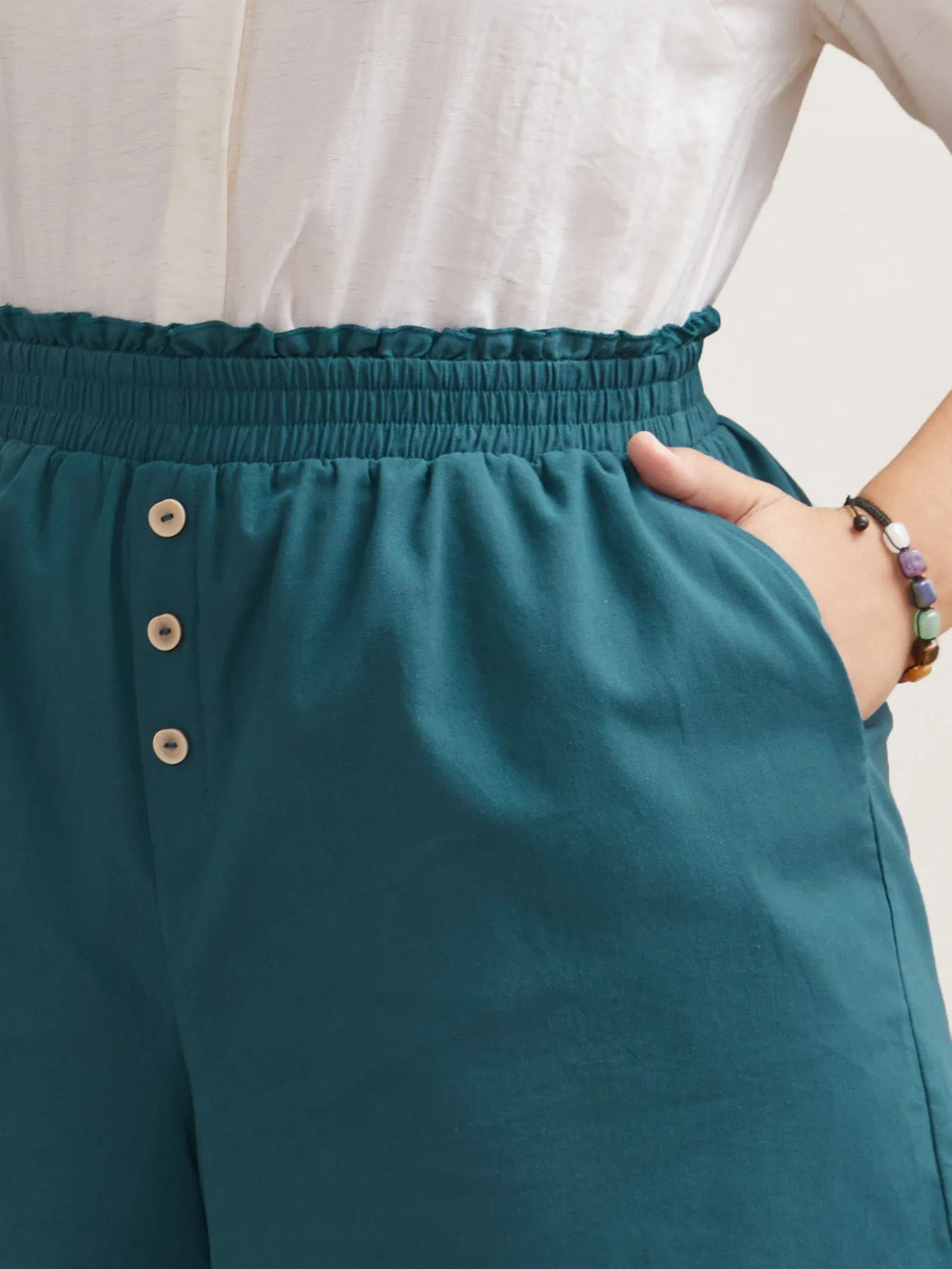 Smocked Waist Buckle Button Shorts sold by Bloomchic product image thumbnail 5