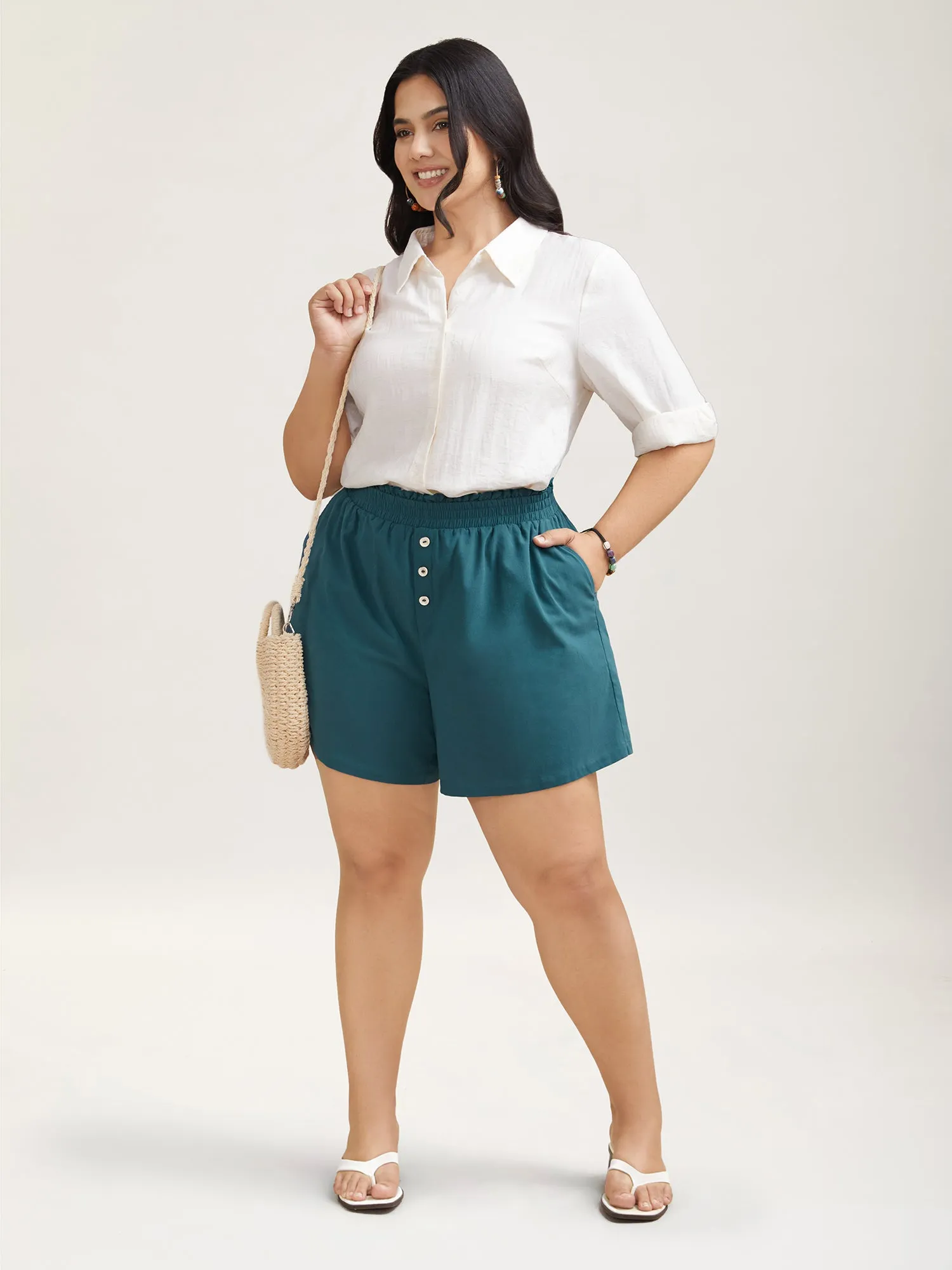 Smocked Waist Buckle Button Shorts sold by Bloomchic product image thumbnail 2