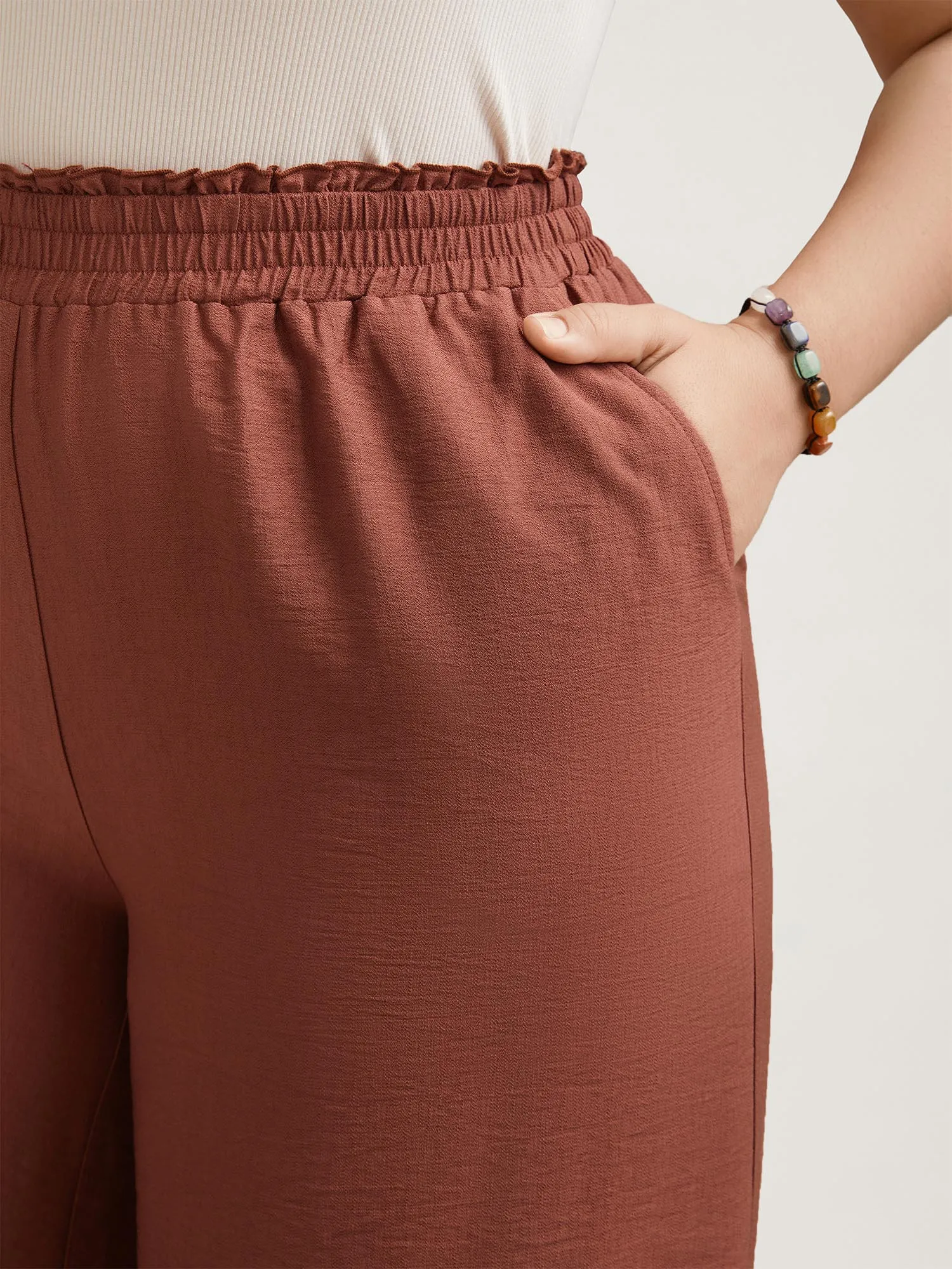 Smocked Stretchy Waist Ruffled Wide Leg Pants sold by Bloomchic product image thumbnail 3