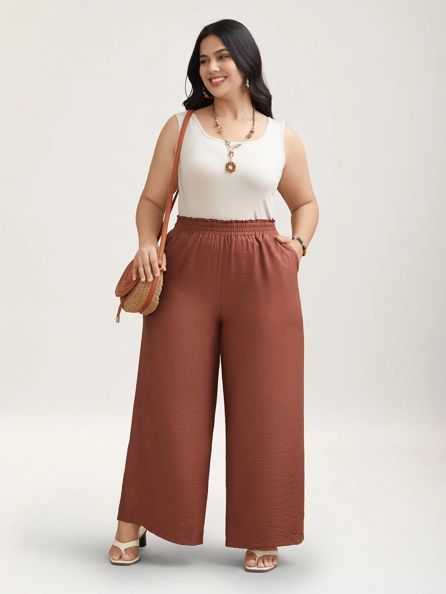 Smocked Stretchy Waist Ruffled Wide Leg Pants sold by Bloomchic product image thumbnail 2
