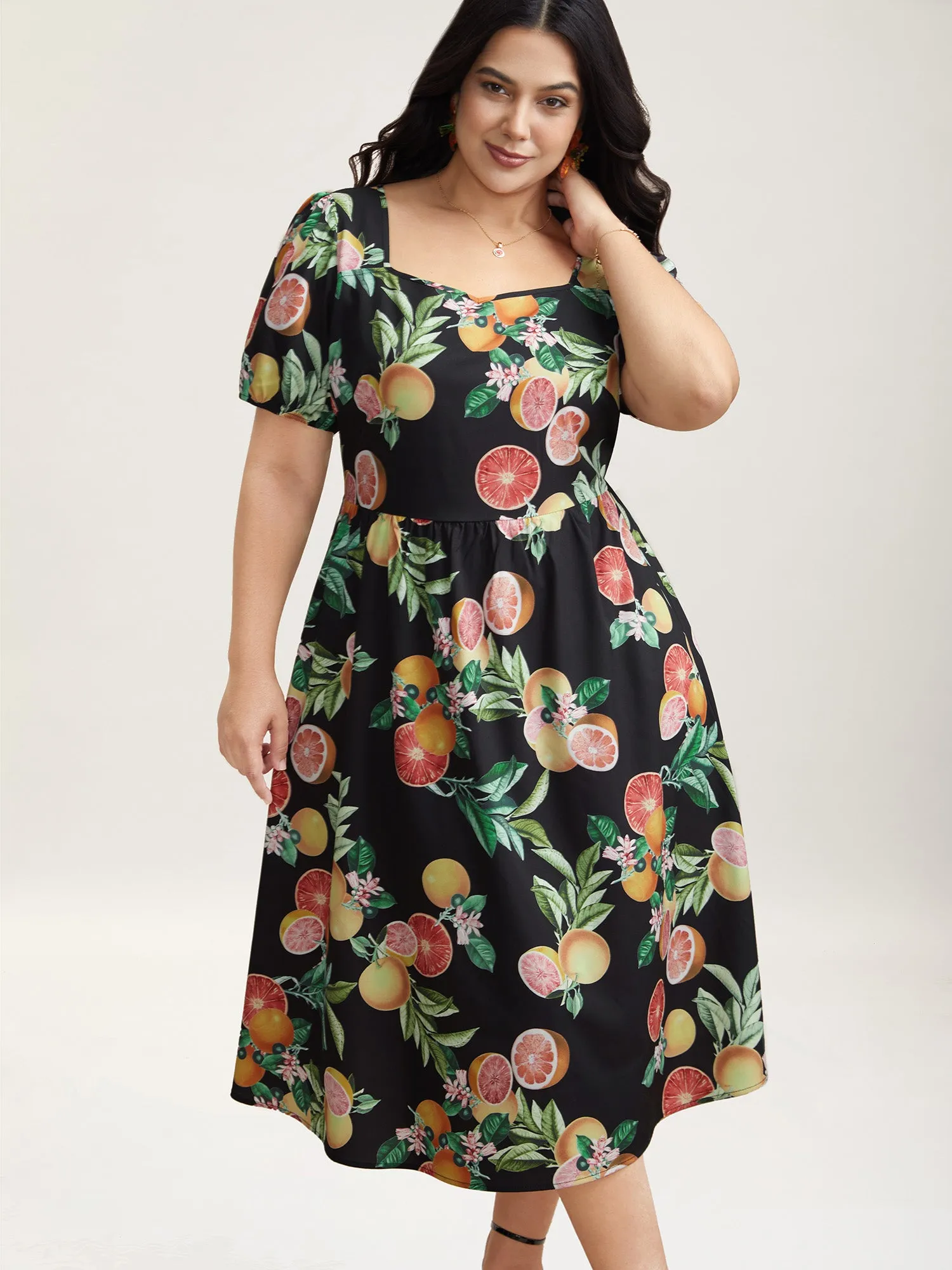 Fruits of Spring Puff Sleeve Midi Dress sold by Bloomchic product image thumbnail 2