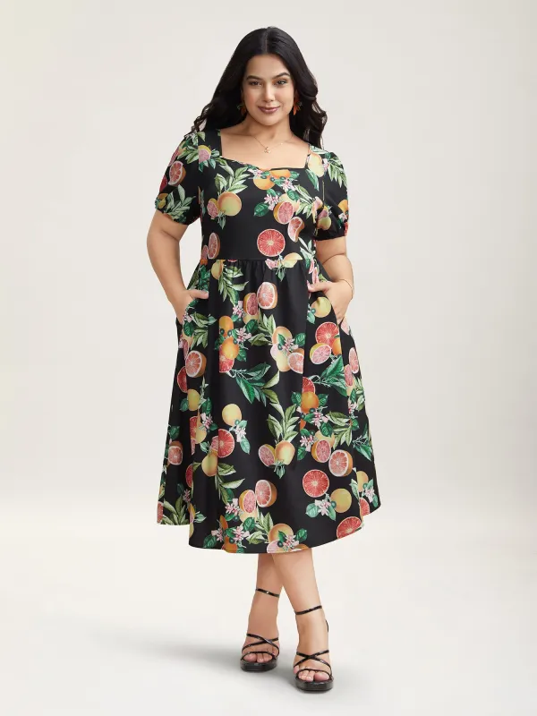 Fruits of Spring Puff Sleeve Midi Dress made by Bloomchic