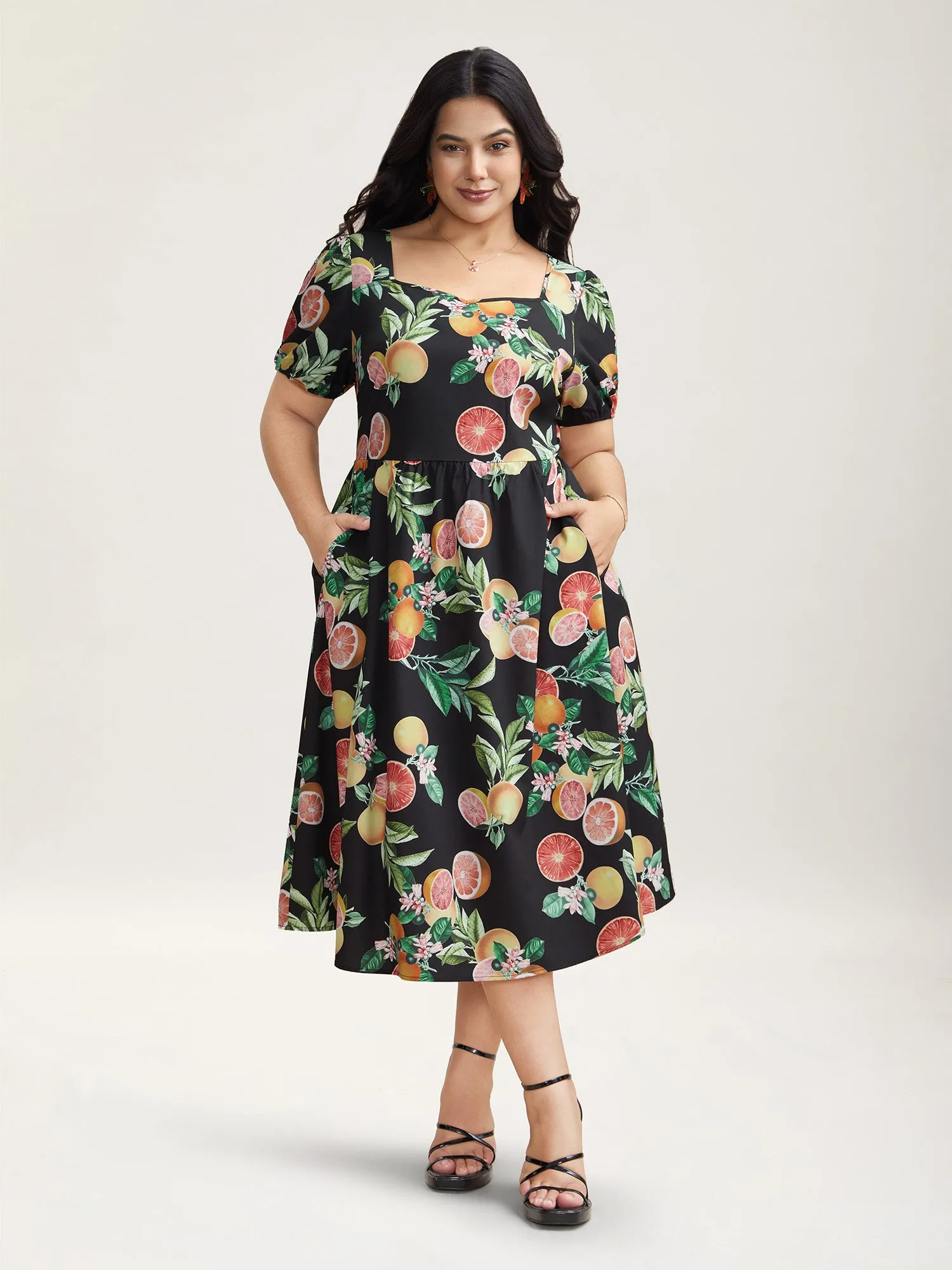 Fruits of Spring Puff Sleeve Midi Dress sold by Bloomchic