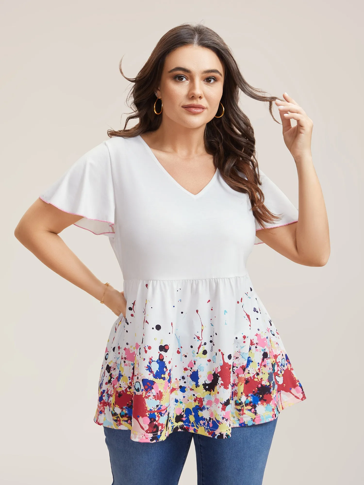 Color Splash Stretchy Flutter Sleeve Plain Top sold by Bloomchic product image thumbnail 2