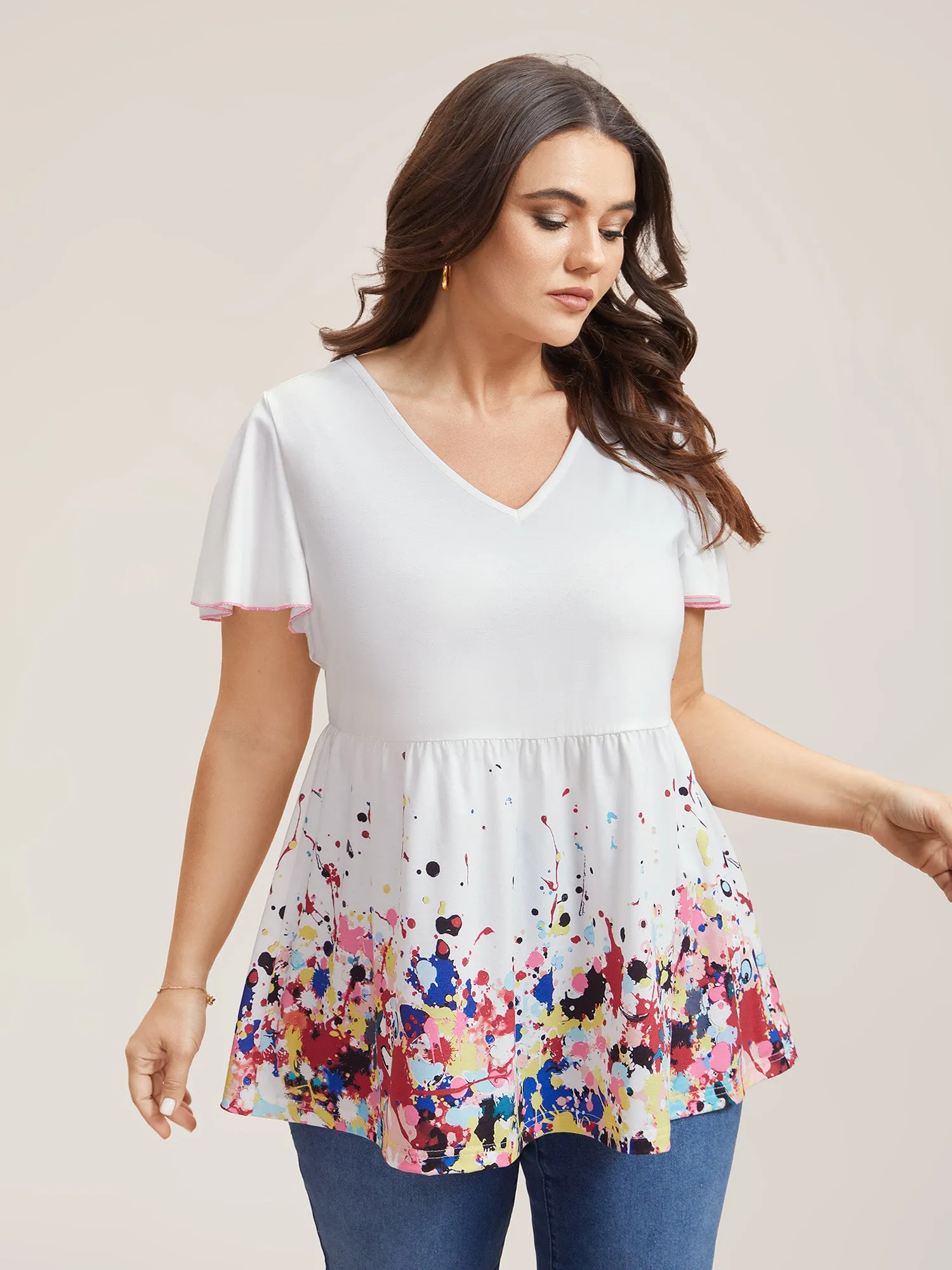 Color Splash Stretchy Flutter Sleeve Plain Top sold by Bloomchic product image thumbnail 3