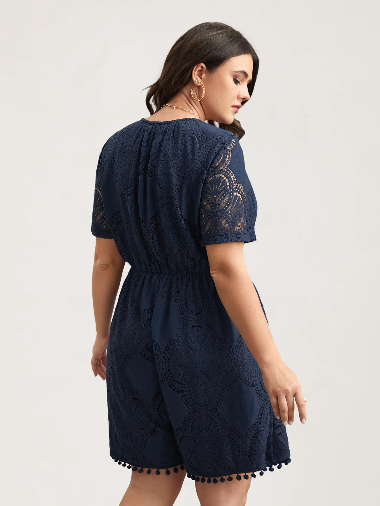 Lace Sleeve Stretchy Waist Pockets Romper sold by Bloomchic product image thumbnail 5