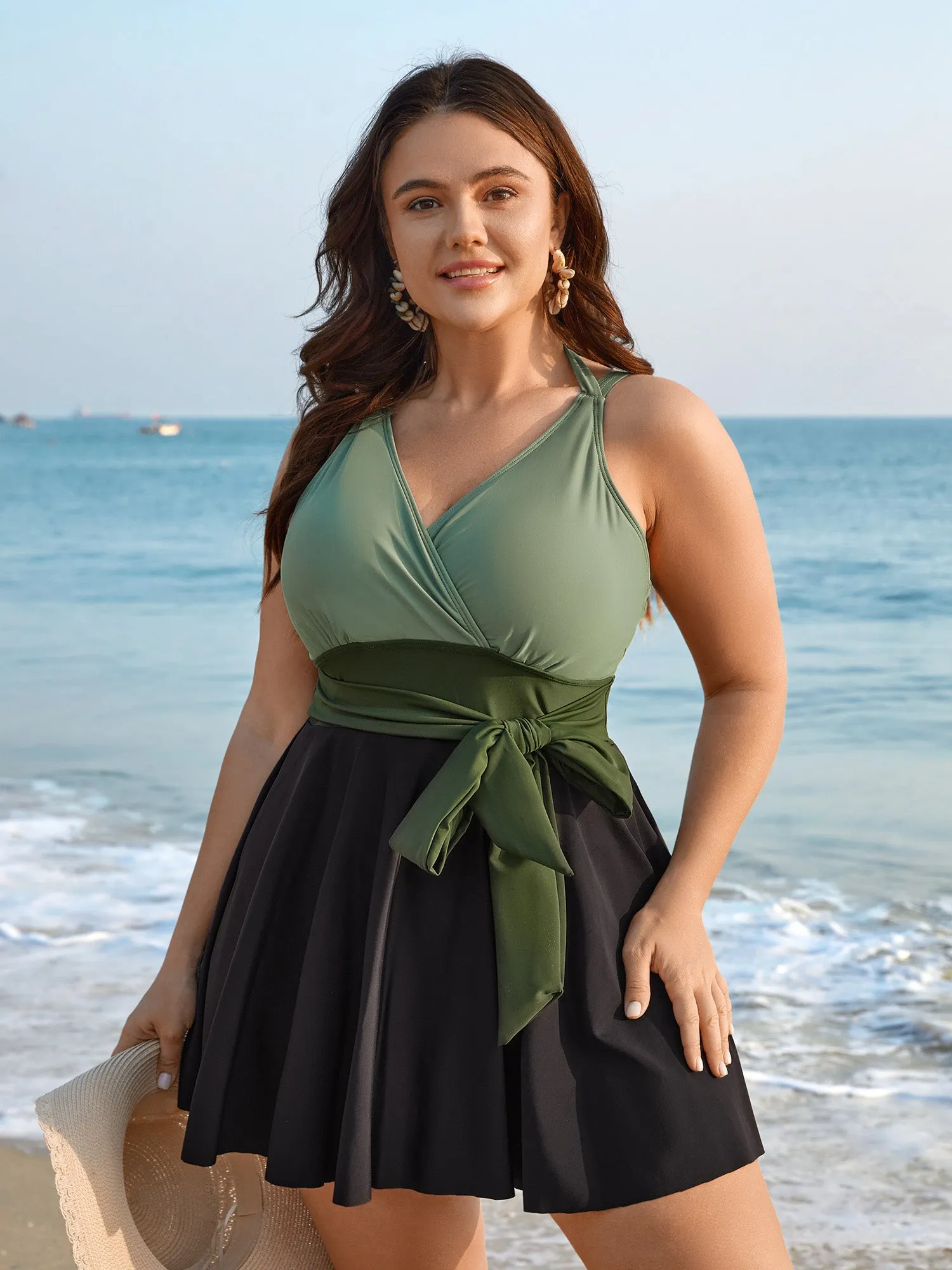 Color-Block Panelled Waist-Tie Swim Dress sold by Bloomchic product image thumbnail 3