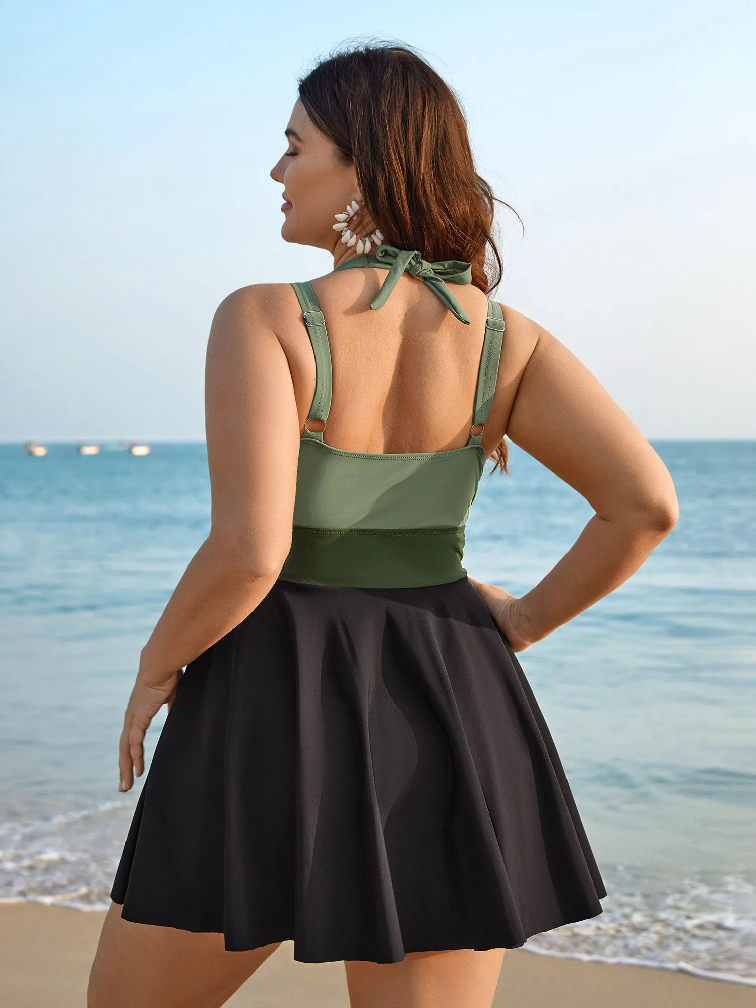 Color-Block Panelled Waist-Tie Swim Dress sold by Bloomchic product image thumbnail 2