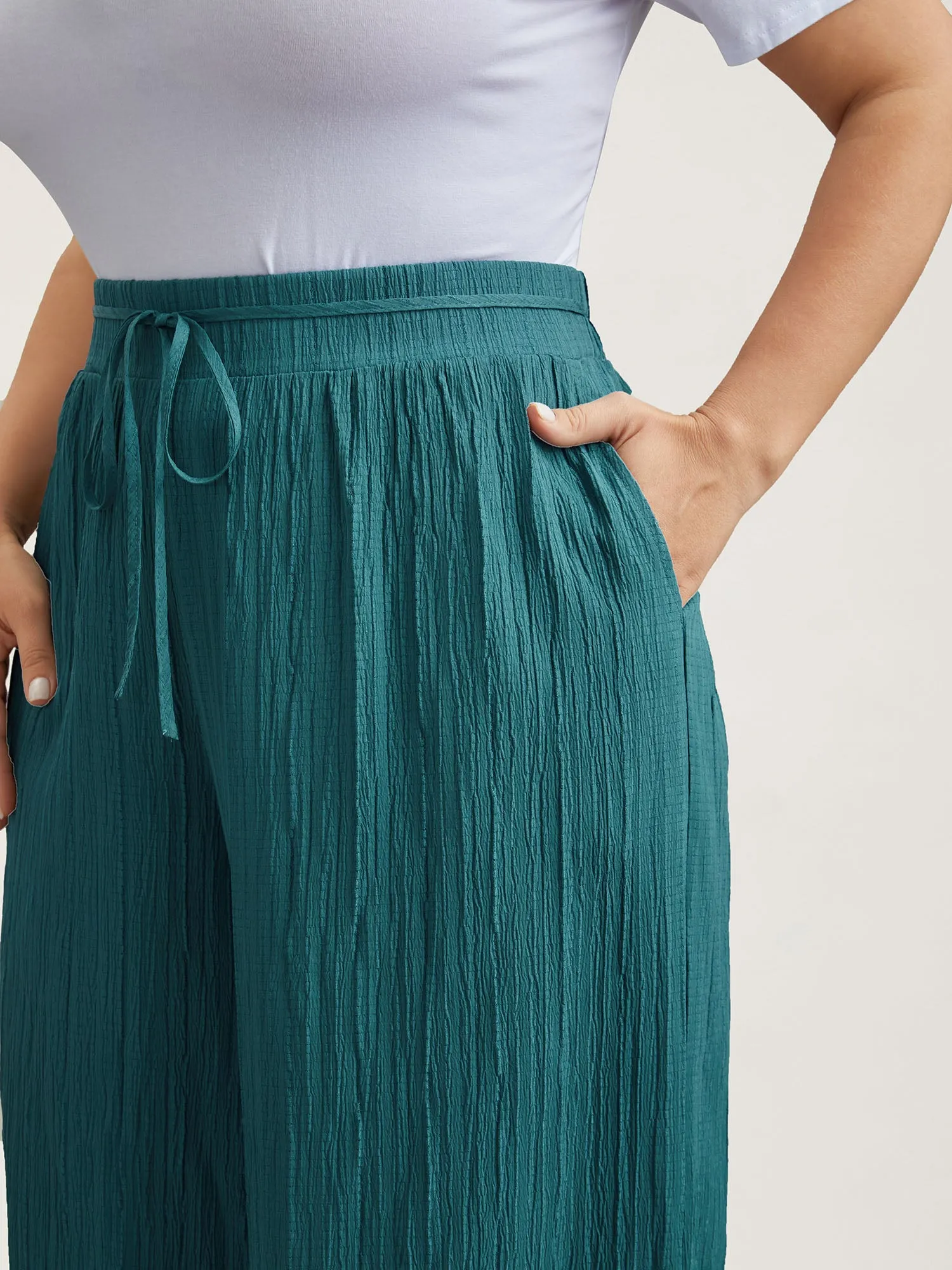 Textured Crinkled Waist-Tie Lounge Bottoms sold by Bloomchic product image thumbnail 3