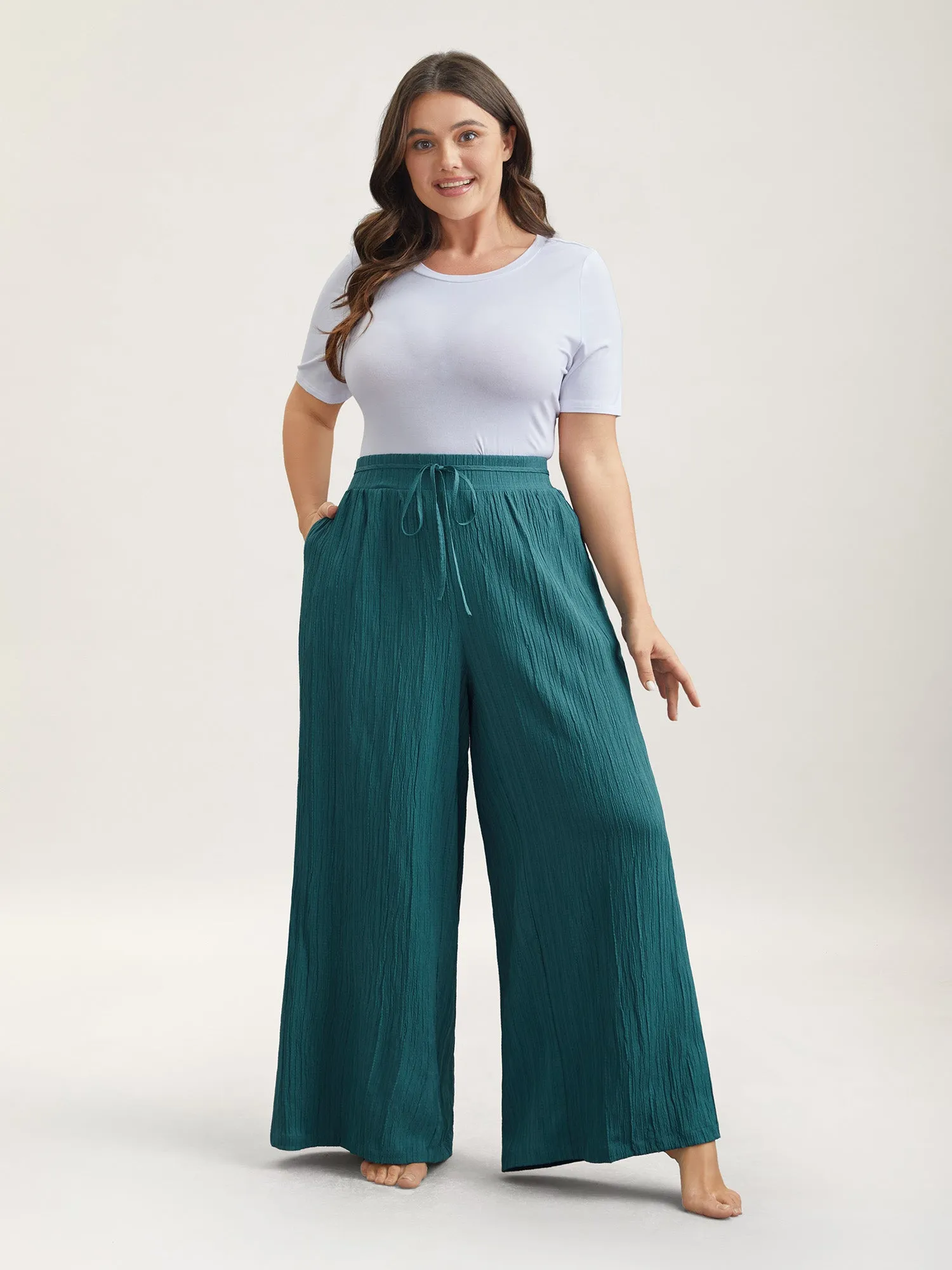 Textured Crinkled Waist-Tie Lounge Bottoms sold by Bloomchic product image thumbnail 2