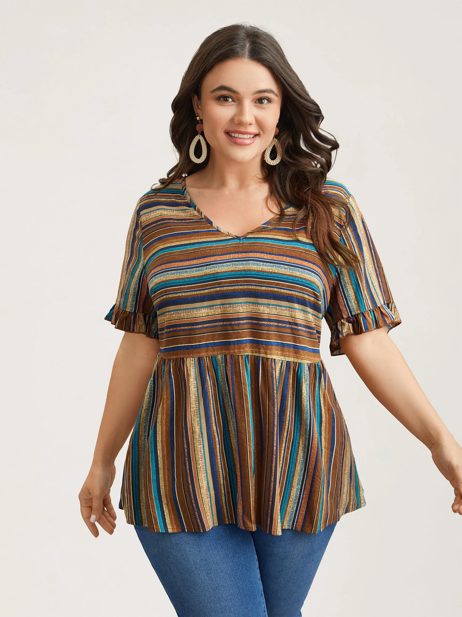 Striped V-Neck Peplum Shirt sold by Bloomchic product image thumbnail 3