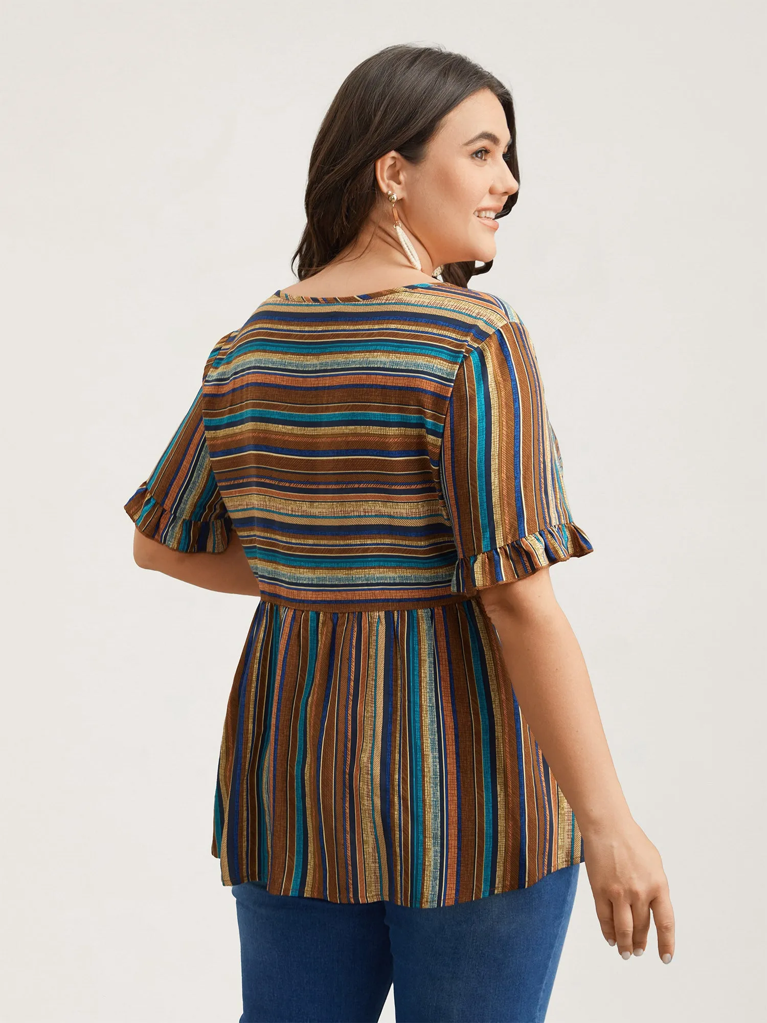 Striped V-Neck Peplum Shirt sold by Bloomchic product image thumbnail 4