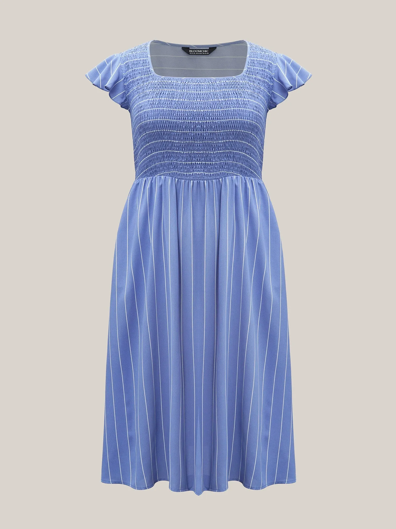 Striped Shirred Flutter Sleeve Midi Dress sold by Bloomchic product image thumbnail 5