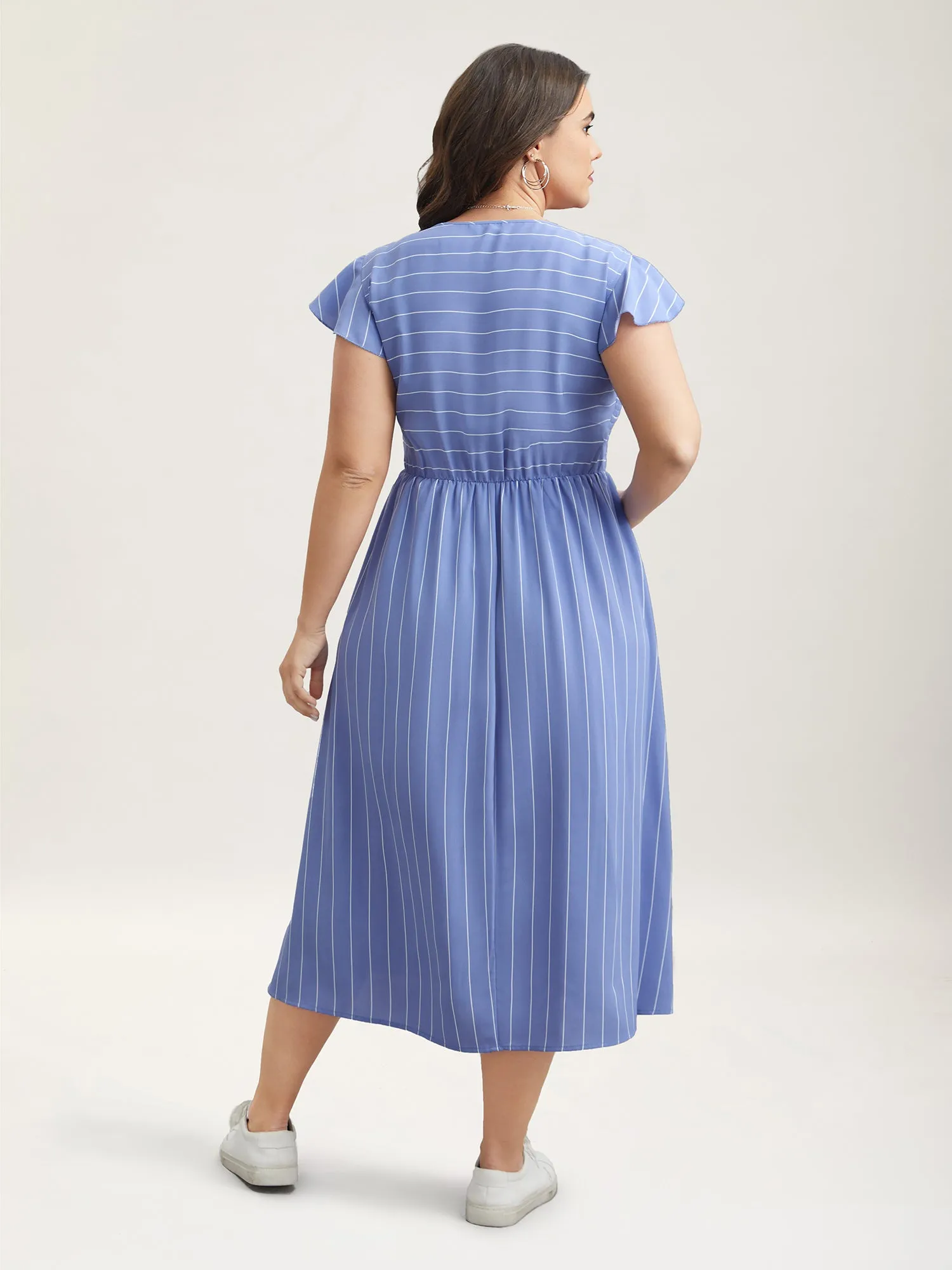 Striped Shirred Flutter Sleeve Midi Dress sold by Bloomchic product image thumbnail 4