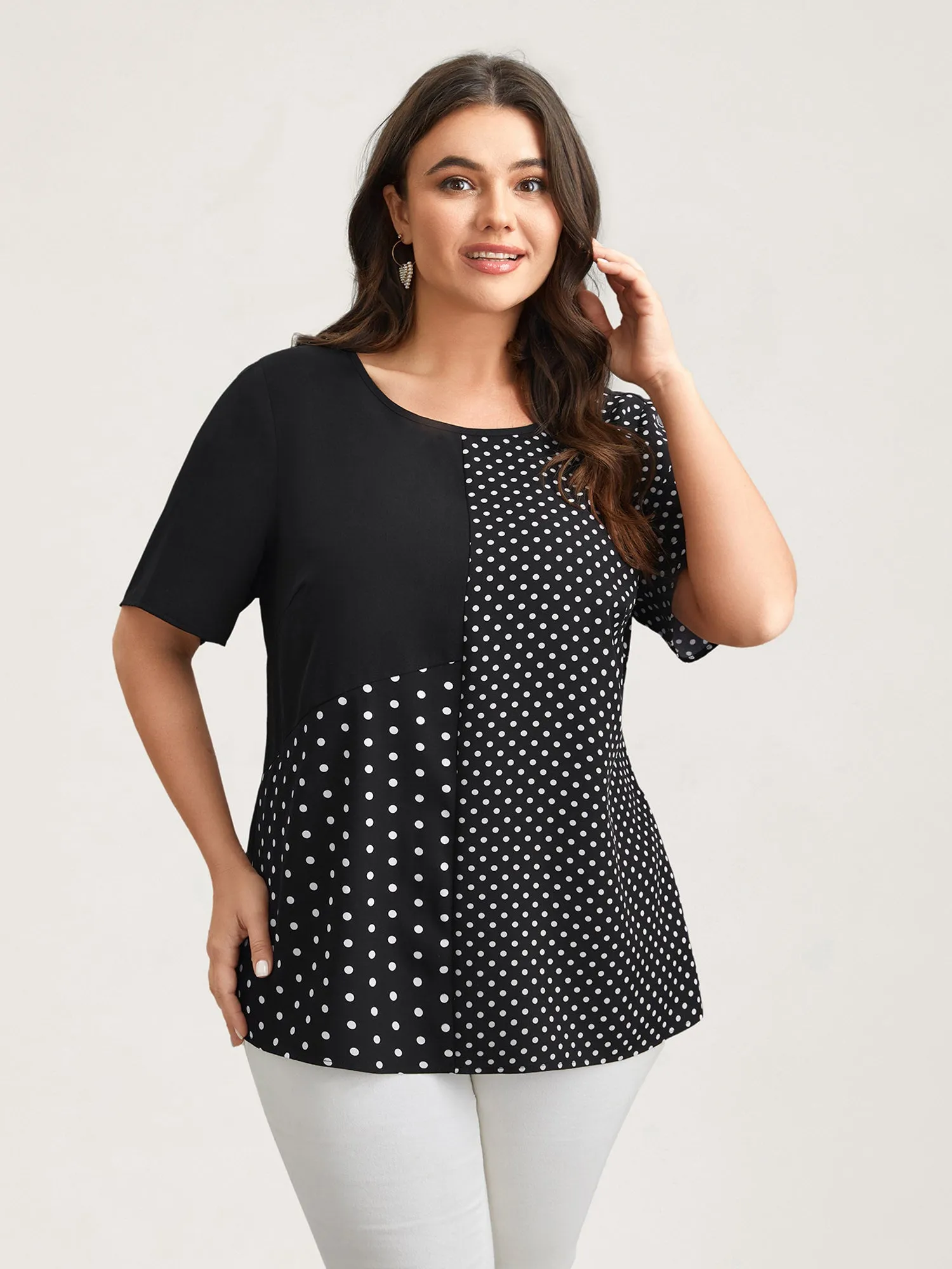Polka Dot Panelled A-Line Shirt sold by Bloomchic product image thumbnail 3