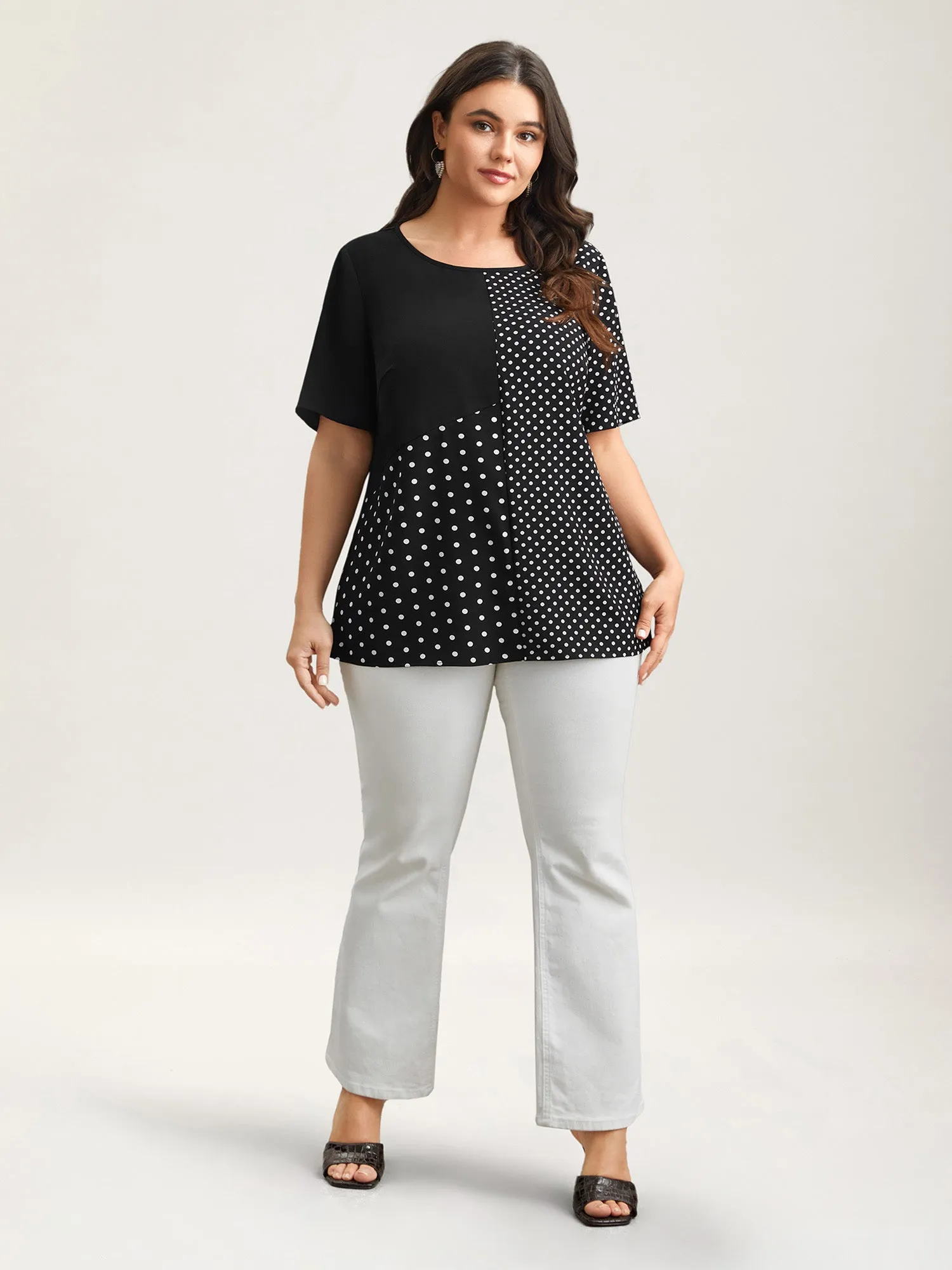 Polka Dot Panelled A-Line Shirt sold by Bloomchic product image thumbnail 2