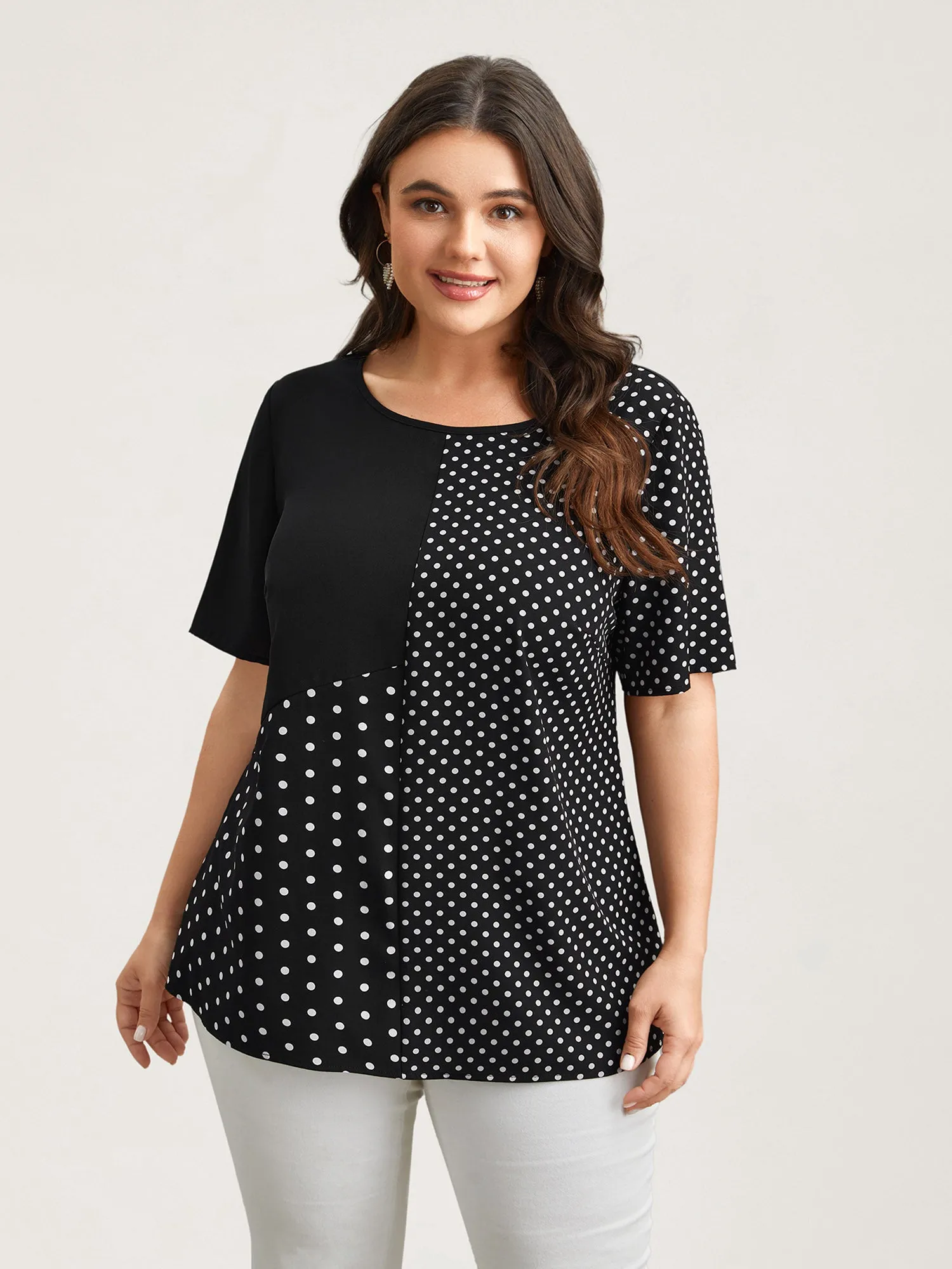 Polka Dot Panelled A-Line Shirt sold by Bloomchic