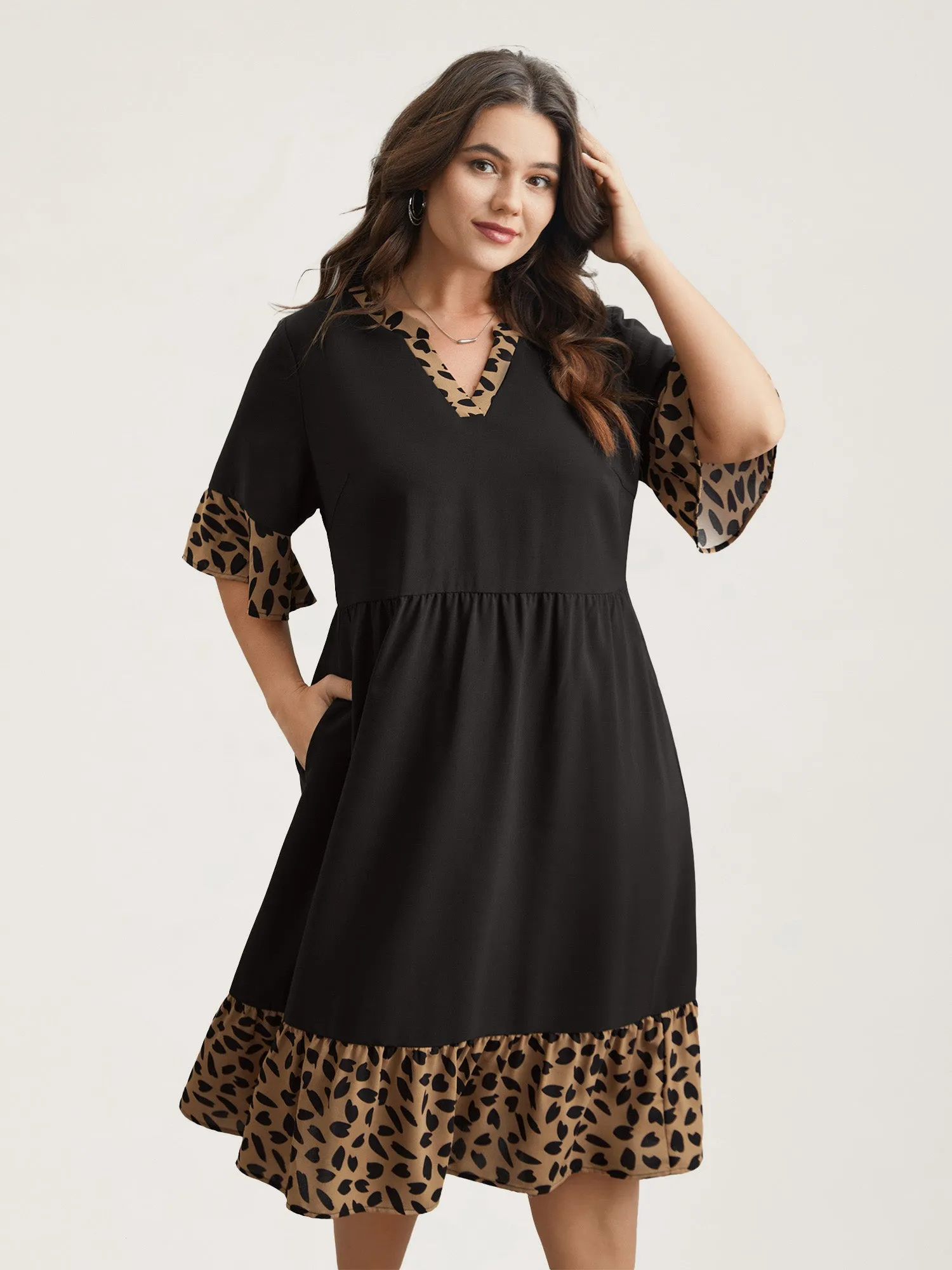 Leopard Print Spliced Tiered Midi Dress sold by Bloomchic product image thumbnail 3