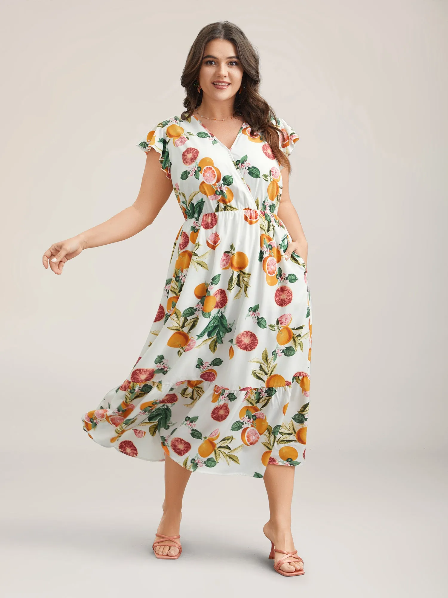 Spring Fruits Wrap Neck Midi Dress sold by Bloomchic product image thumbnail 3