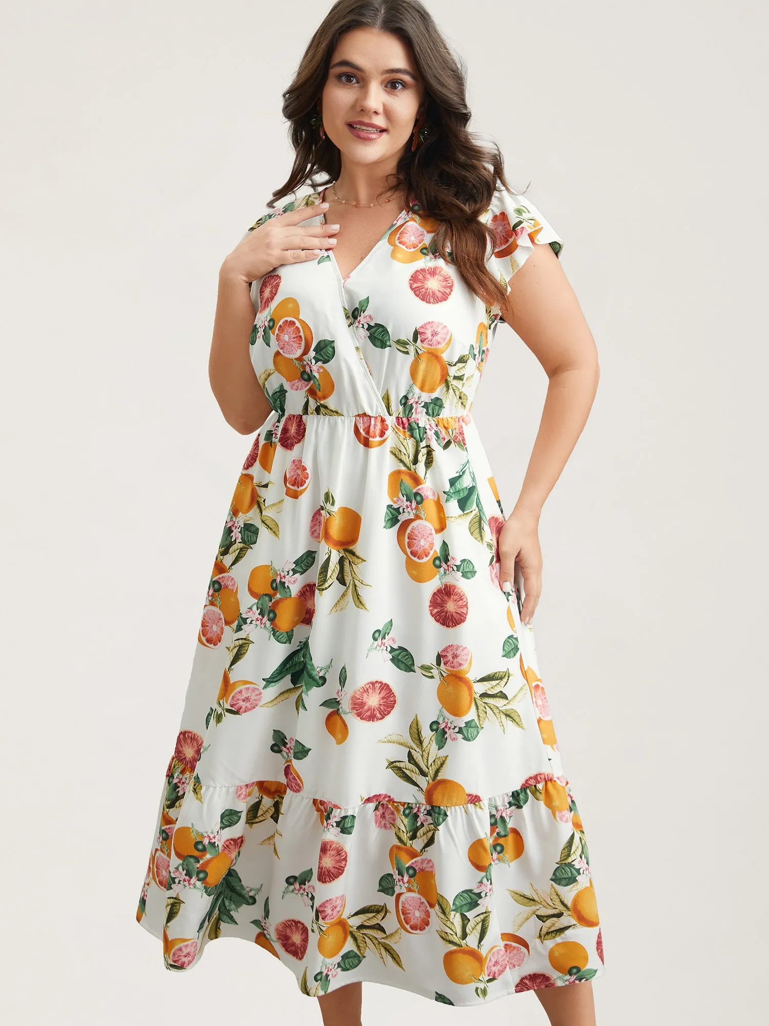 Spring Fruits Wrap Neck Midi Dress sold by Bloomchic product image thumbnail 2