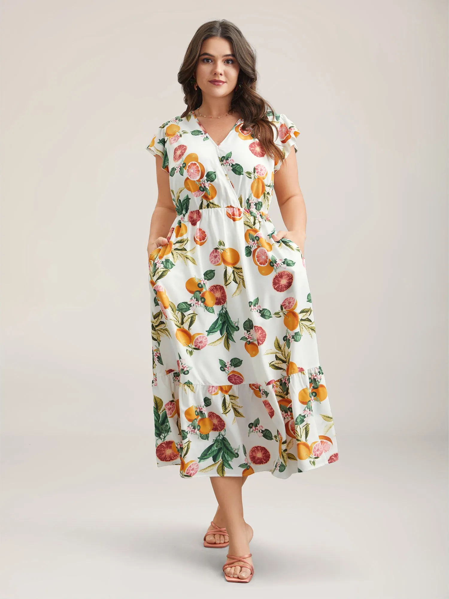 Spring Fruits Wrap Neck Midi Dress sold by Bloomchic product image thumbnail 4