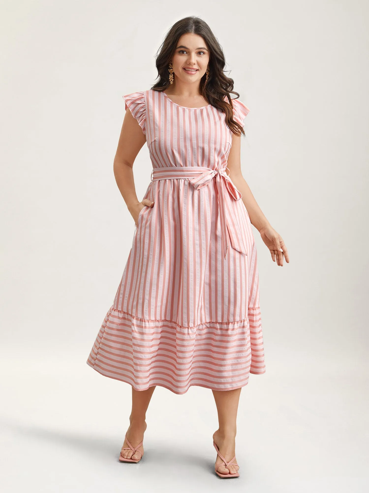 Pastel Stripes Belted Pockets Midi Dress sold by Bloomchic product image thumbnail 4