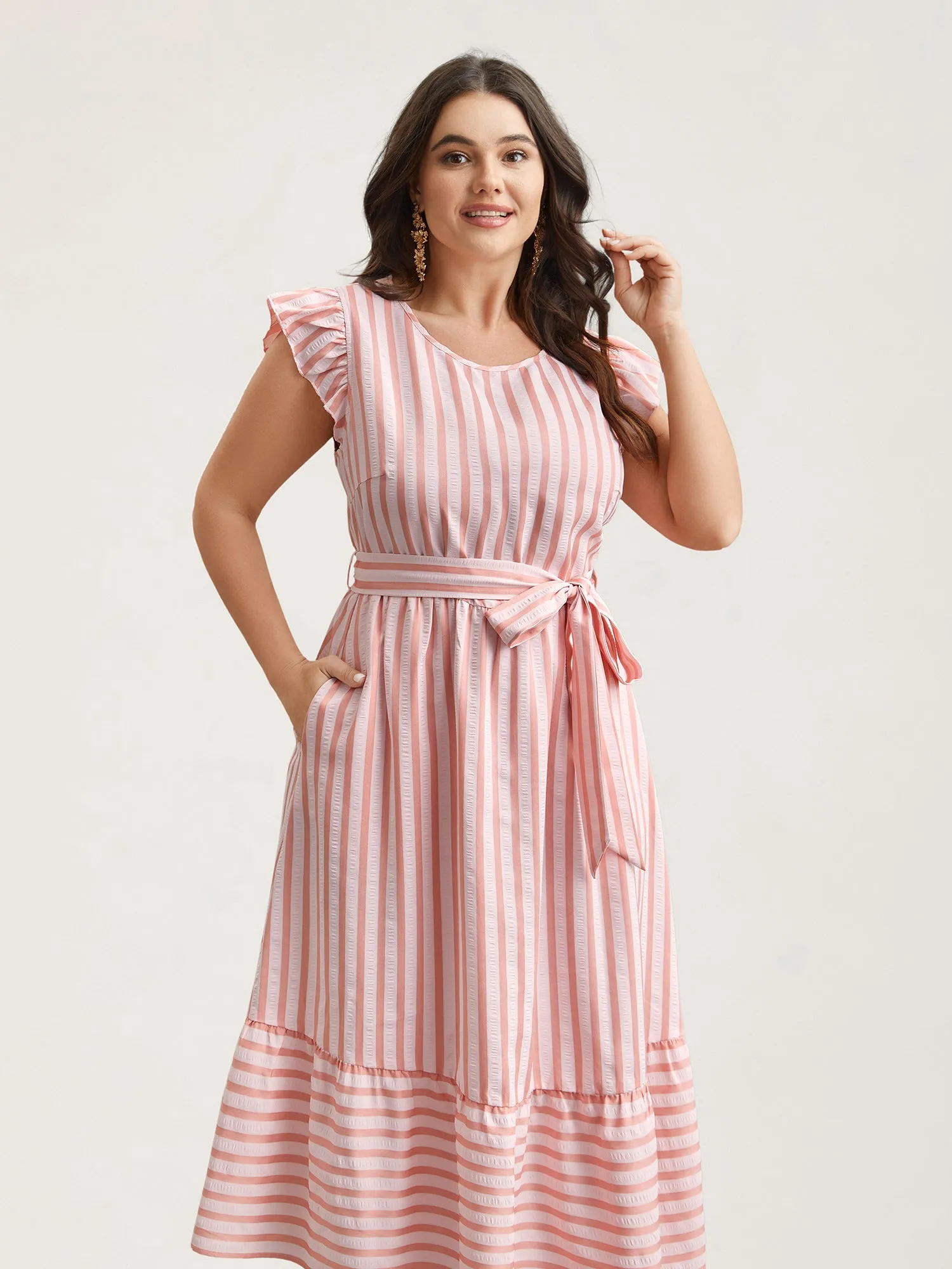 Pastel Stripes Belted Pockets Midi Dress sold by Bloomchic product image thumbnail 3