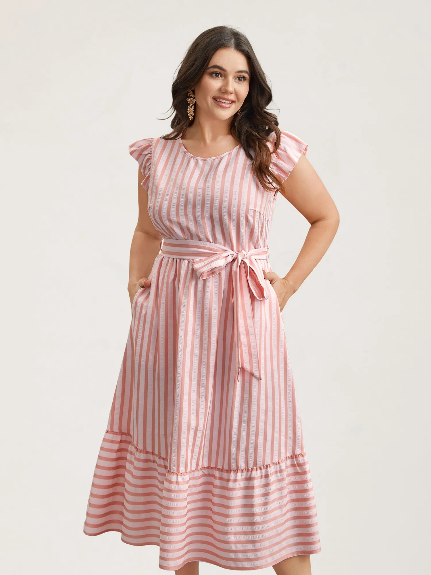 Pastel Stripes Belted Pockets Midi Dress sold by Bloomchic product image thumbnail 2