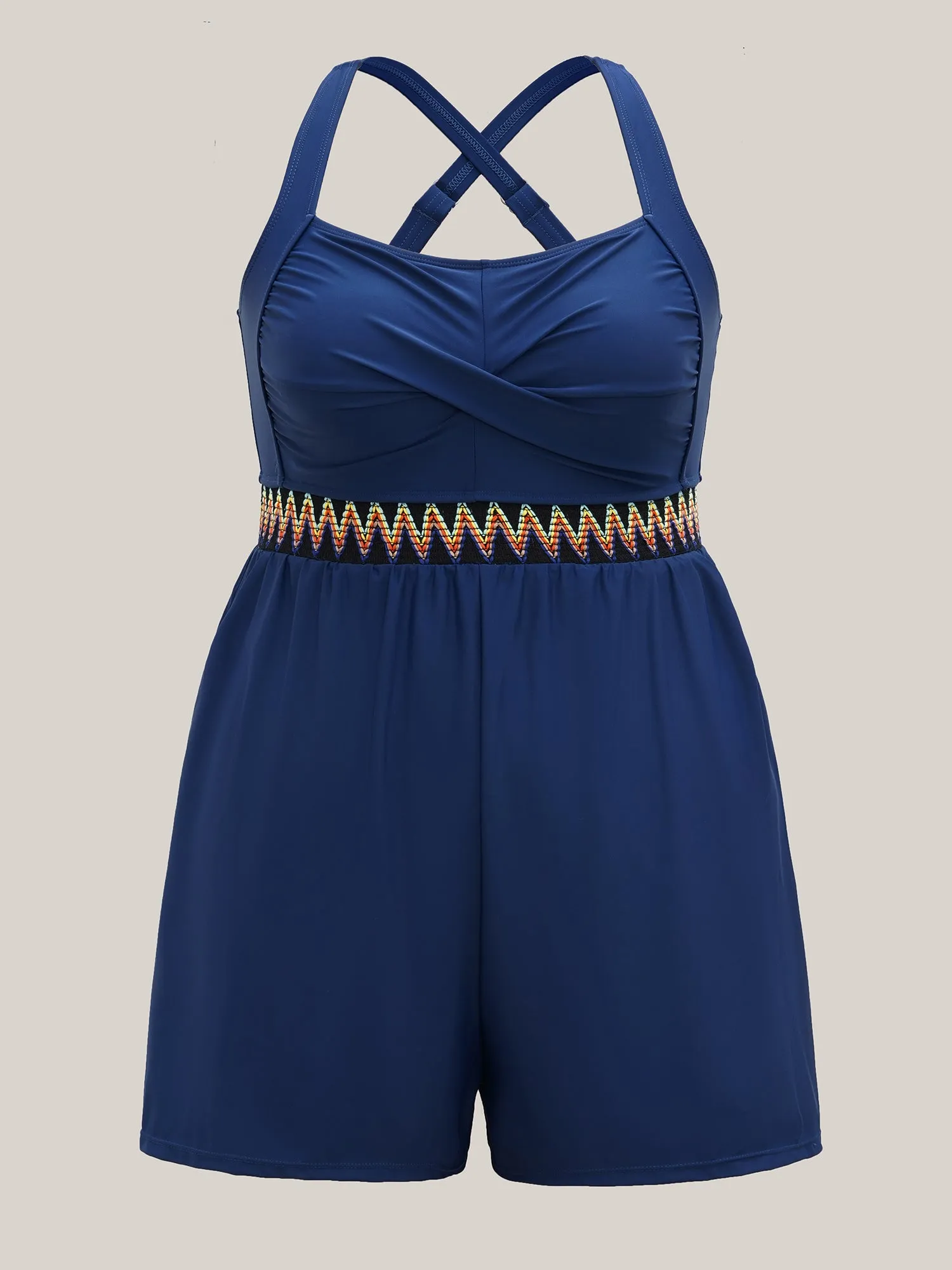 Twist-Front Contrast Webbed One-Piece Swimsuit sold by Bloomchic product image thumbnail 5