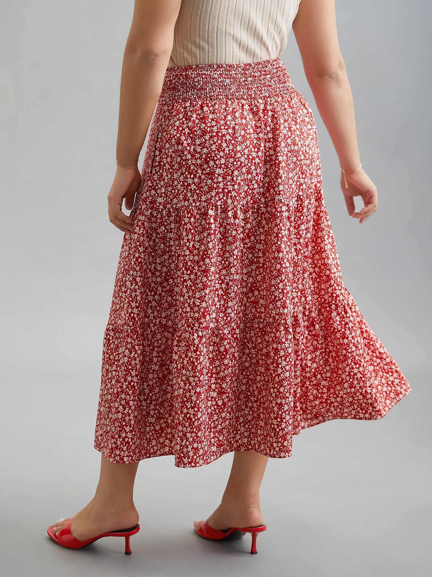 Romantic Floral Waist Shirred Midi Skirt sold by Bloomchic product image thumbnail 5