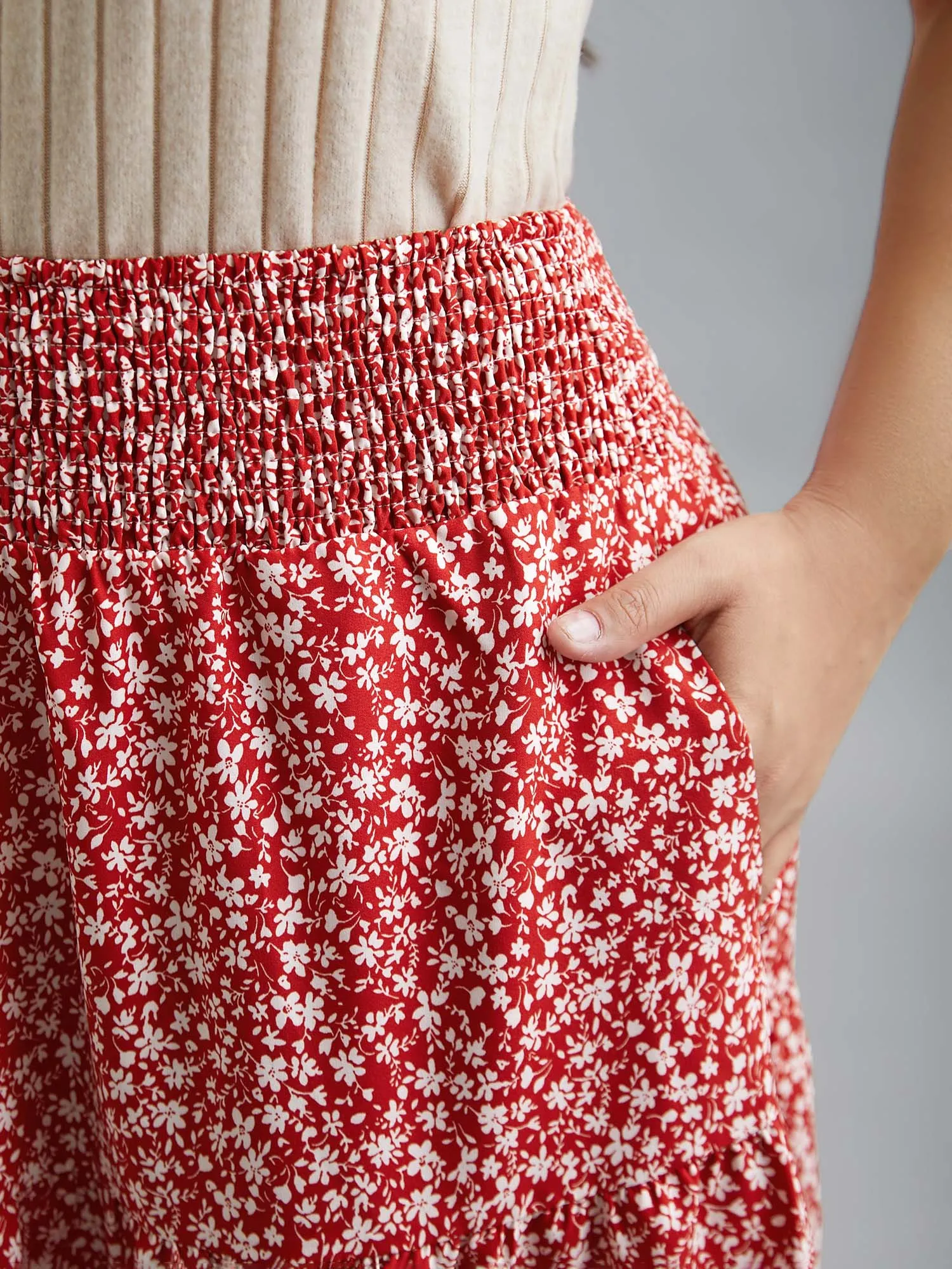 Romantic Floral Waist Shirred Midi Skirt sold by Bloomchic product image thumbnail 4