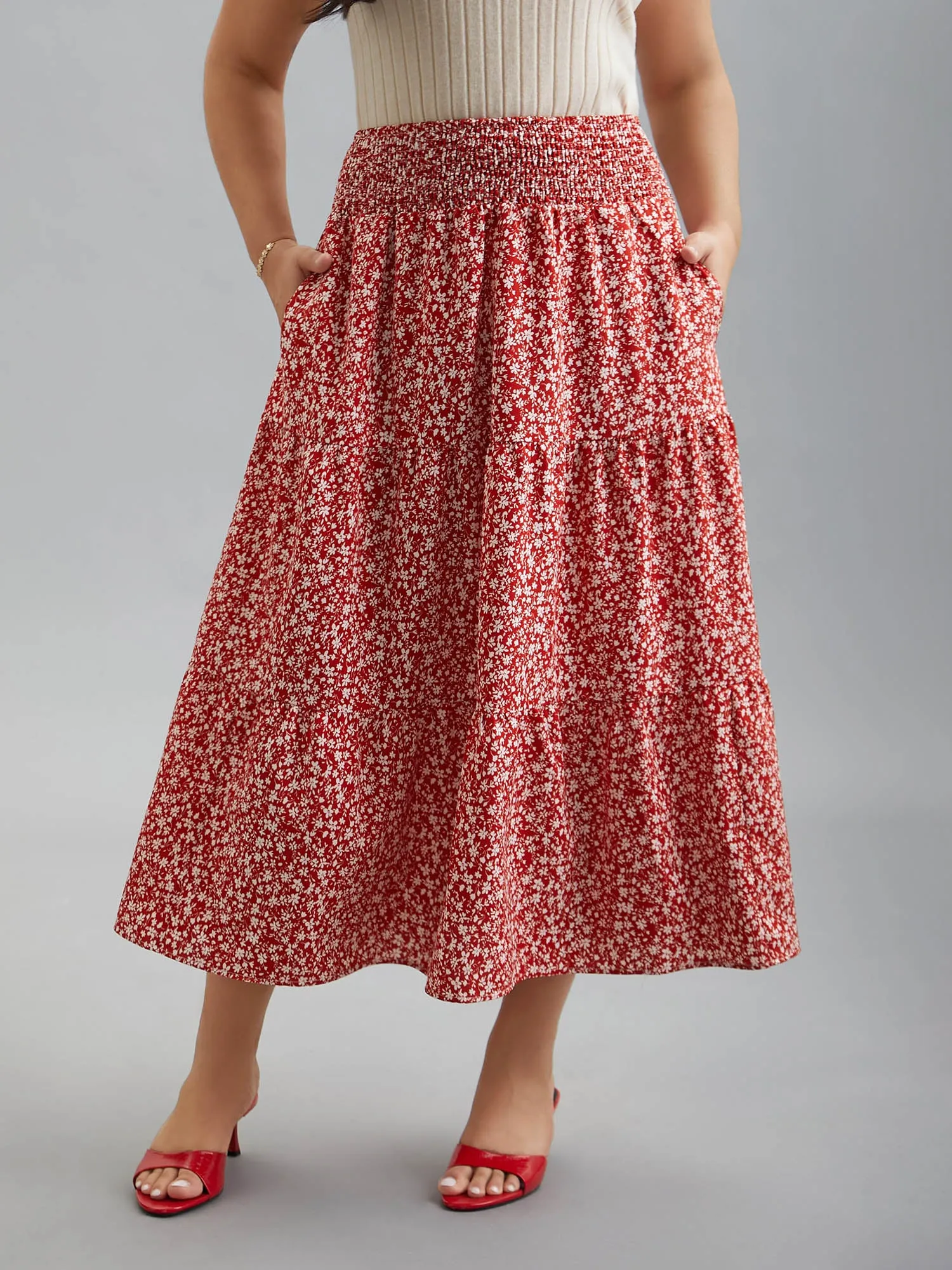 Romantic Floral Waist Shirred Midi Skirt sold by Bloomchic product image thumbnail 3