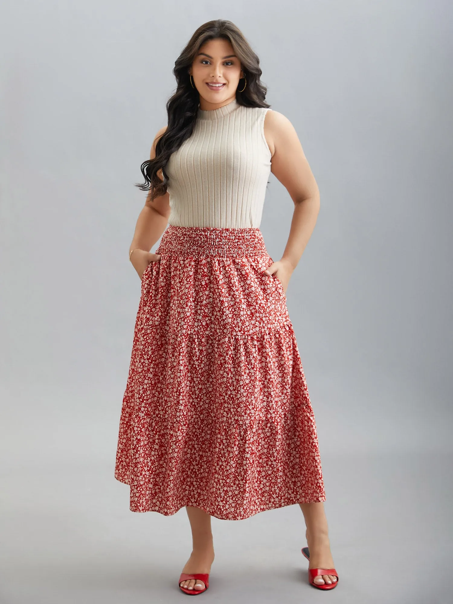 Romantic Floral Waist Shirred Midi Skirt sold by Bloomchic product image thumbnail 2