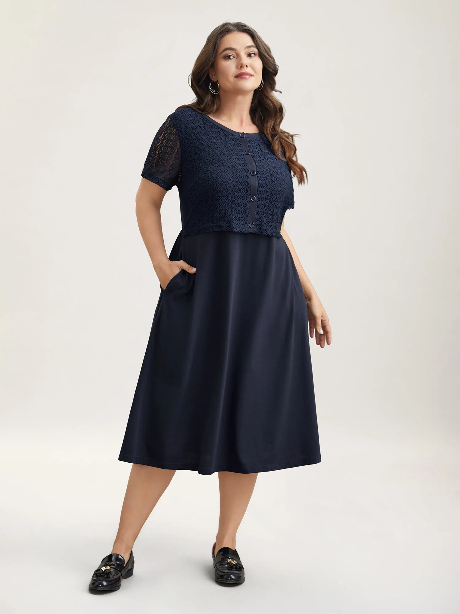 2-in-1 Spliced Button-Front Midi Dress sold by Bloomchic product image thumbnail 4