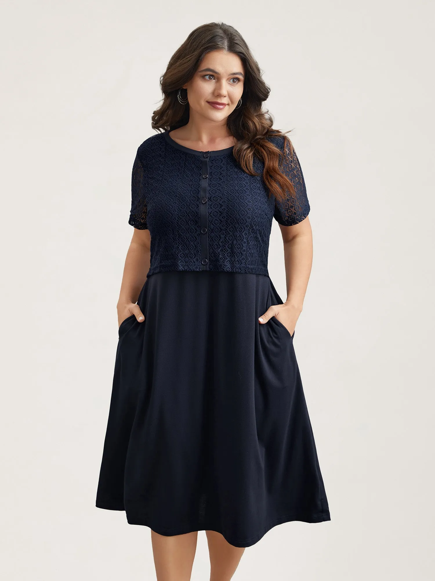 2-in-1 Spliced Button-Front Midi Dress sold by Bloomchic product image thumbnail 2