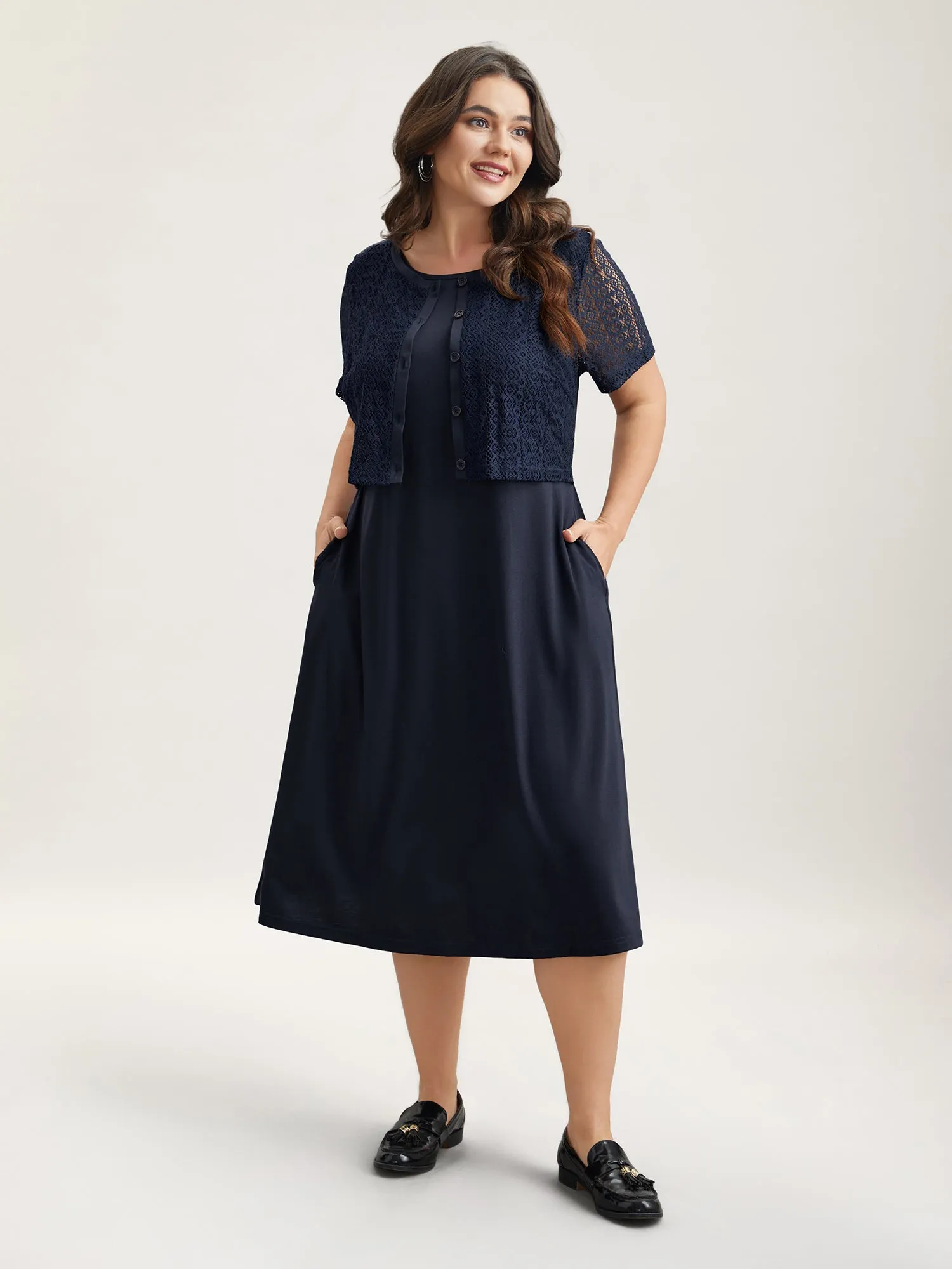 2-in-1 Spliced Button-Front Midi Dress sold by Bloomchic product image thumbnail 3