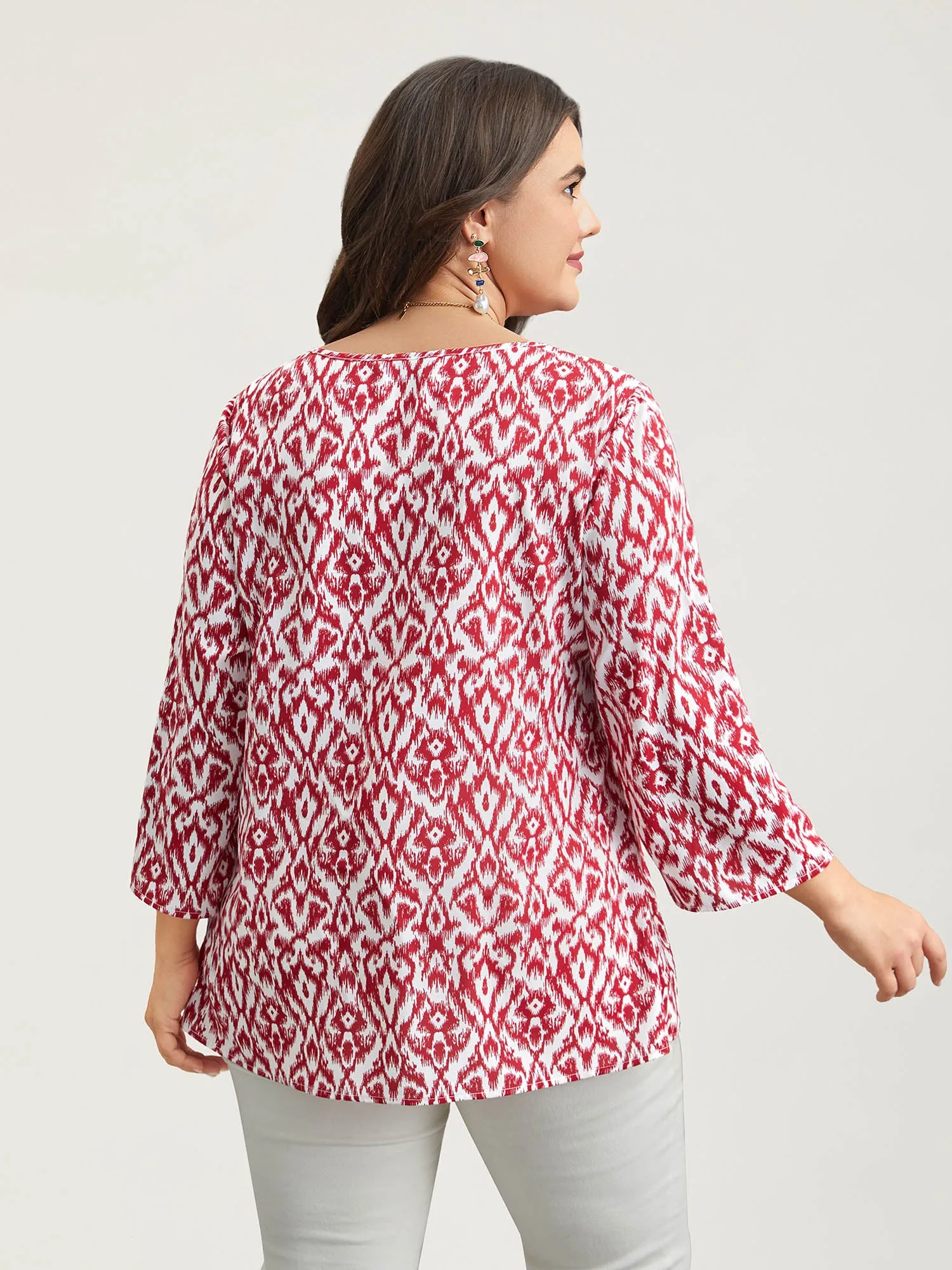 Geometric Print Gathered Sleeve Shirt sold by Bloomchic product image thumbnail 5