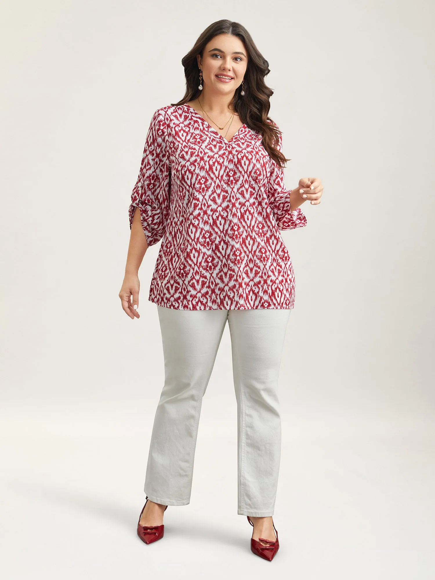 Geometric Print Gathered Sleeve Shirt sold by Bloomchic product image thumbnail 2