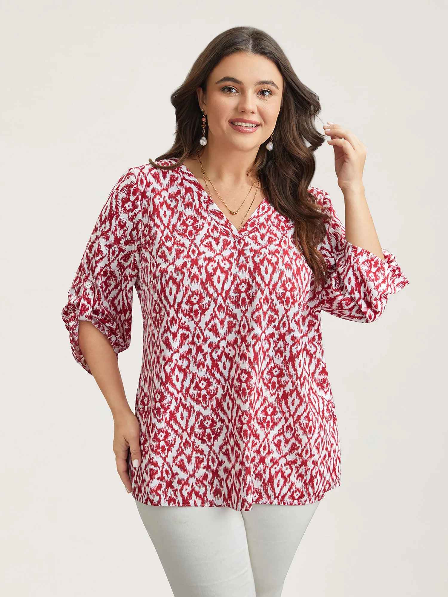 Geometric Print Gathered Sleeve Shirt sold by Bloomchic product image thumbnail 4