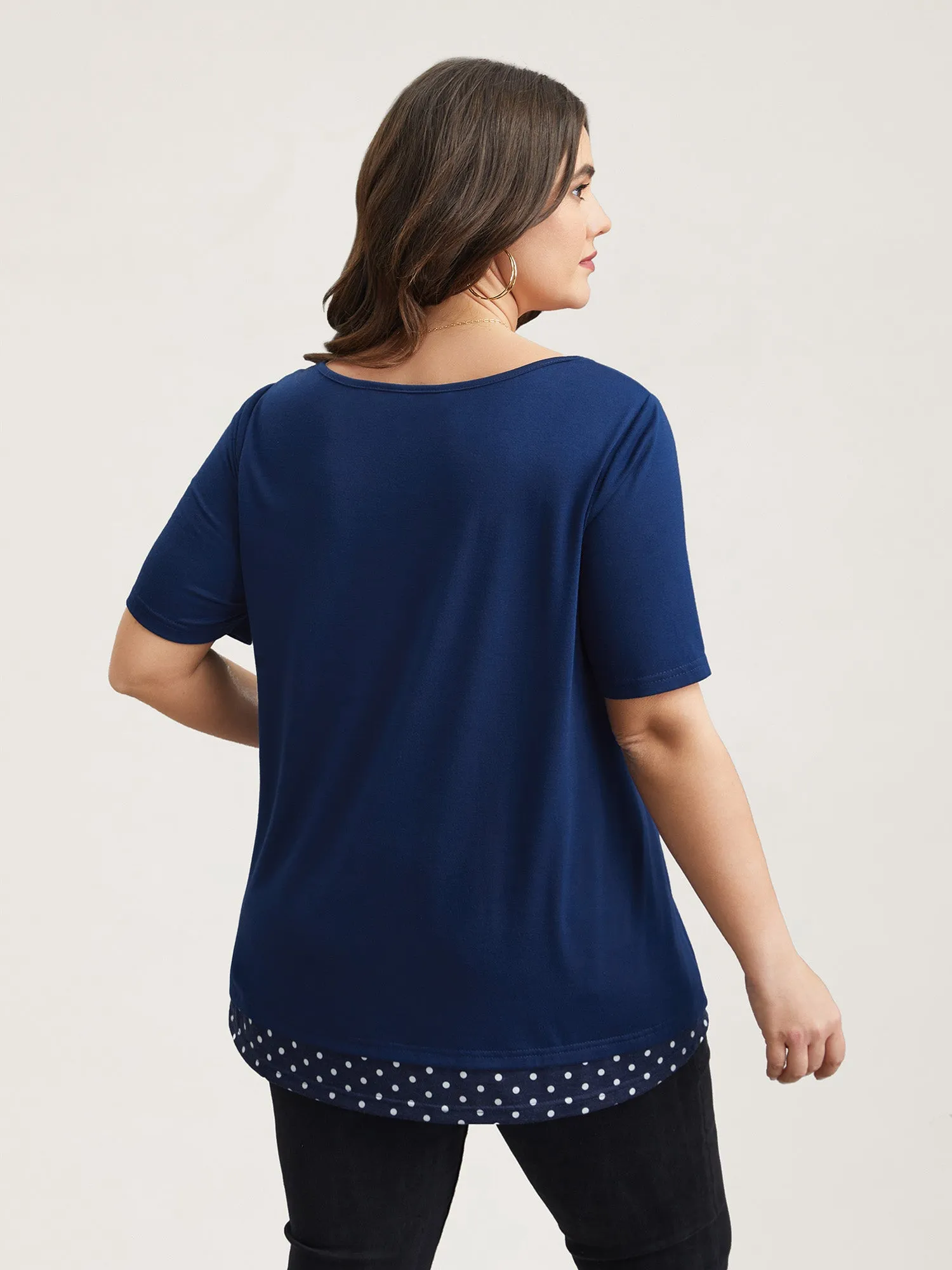 Mixed Fabric Polka Dots Patchwork T-Shirt sold by Bloomchic product image thumbnail 5