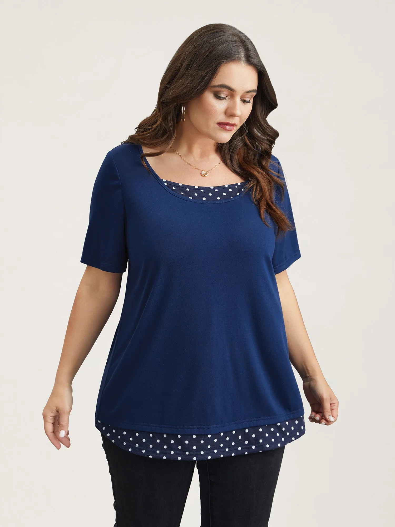 Mixed Fabric Polka Dots Patchwork T-Shirt sold by Bloomchic product image thumbnail 3